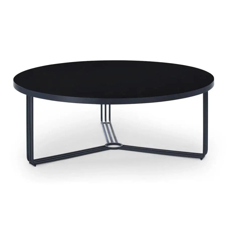 Finn Large Circular Coffee Table Black Glass Top & Black Frame