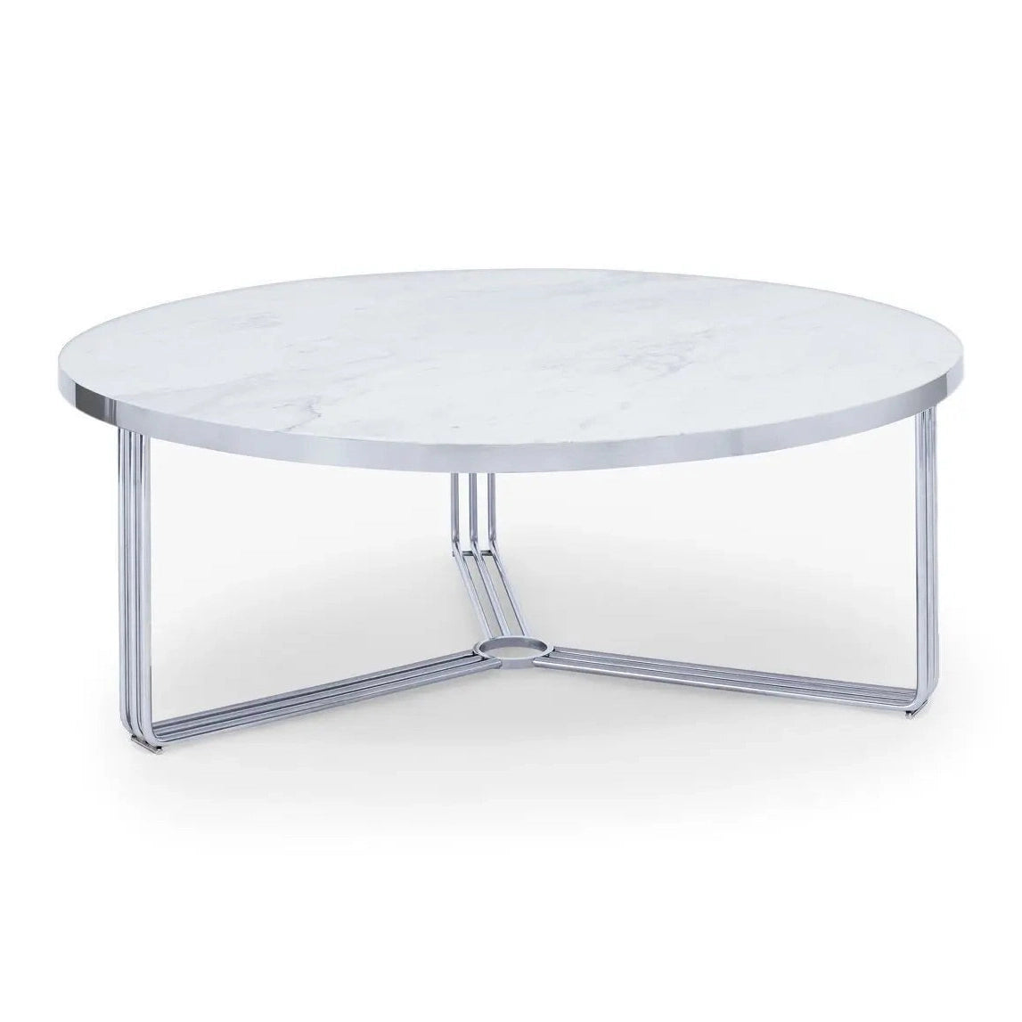 Finn Large Circular Coffee Table White Marble Top & Polished Chrome Frame