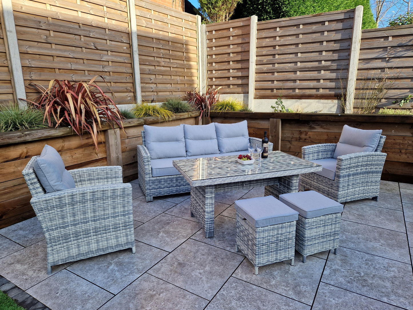 Signature Weave - Amy Outdoor Sofa Dining Set with Armchairs & Ottoman Stool Seats