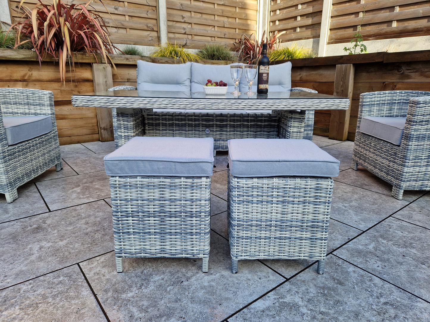 Signature Weave - Amy Outdoor Sofa Dining Set with Armchairs & Ottoman Stool Seats