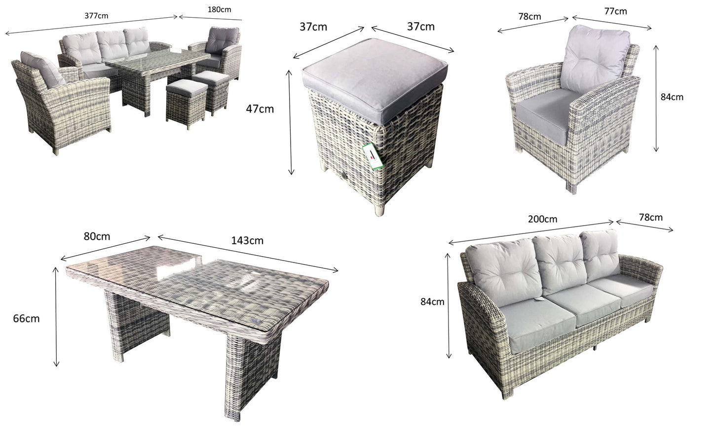 Signature Weave - Amy Outdoor Sofa Dining Set with Armchairs & Ottoman Stool Seats