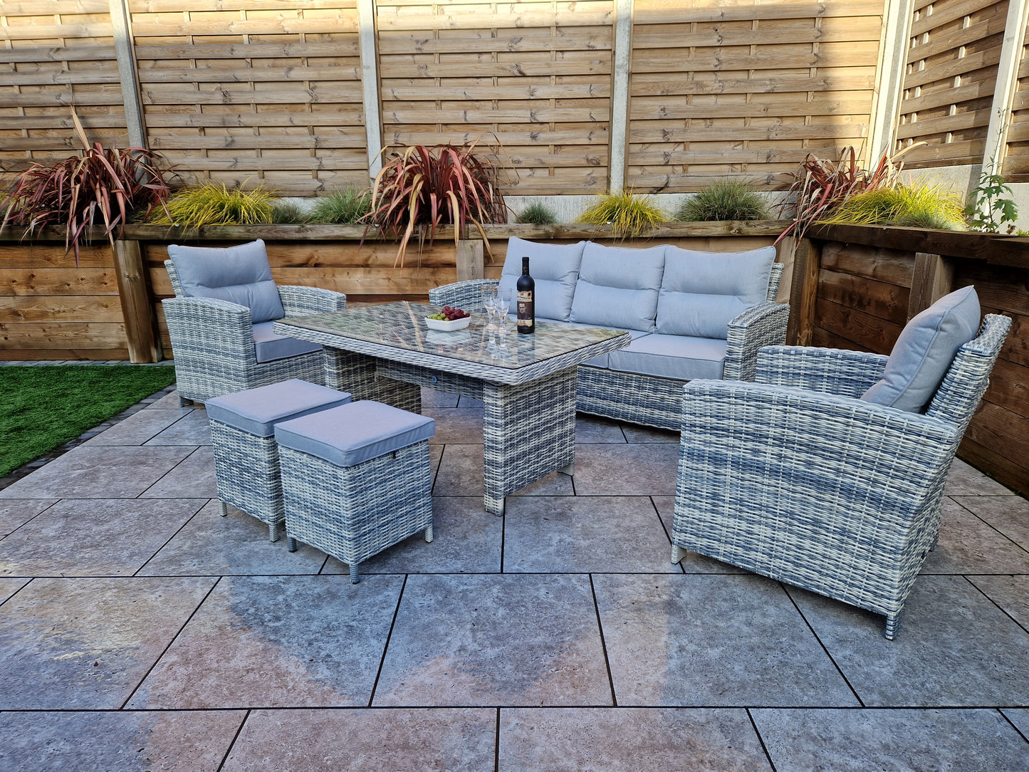 Signature Weave - Amy Outdoor Sofa Dining Set with Armchairs & Ottoman Stool Seats