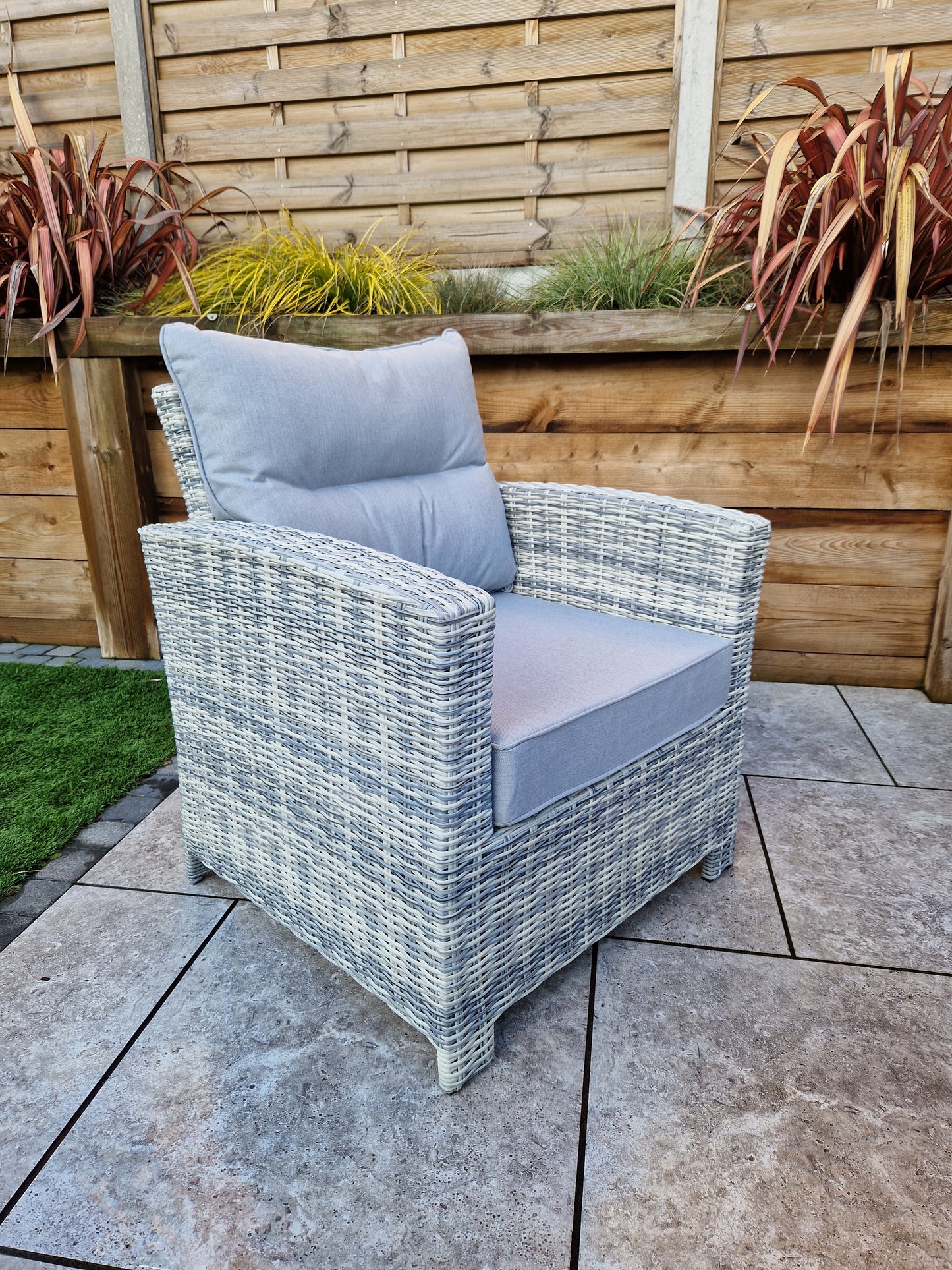 Signature Weave - Amy Outdoor Sofa Dining Set with Armchairs & Ottoman Stool Seats