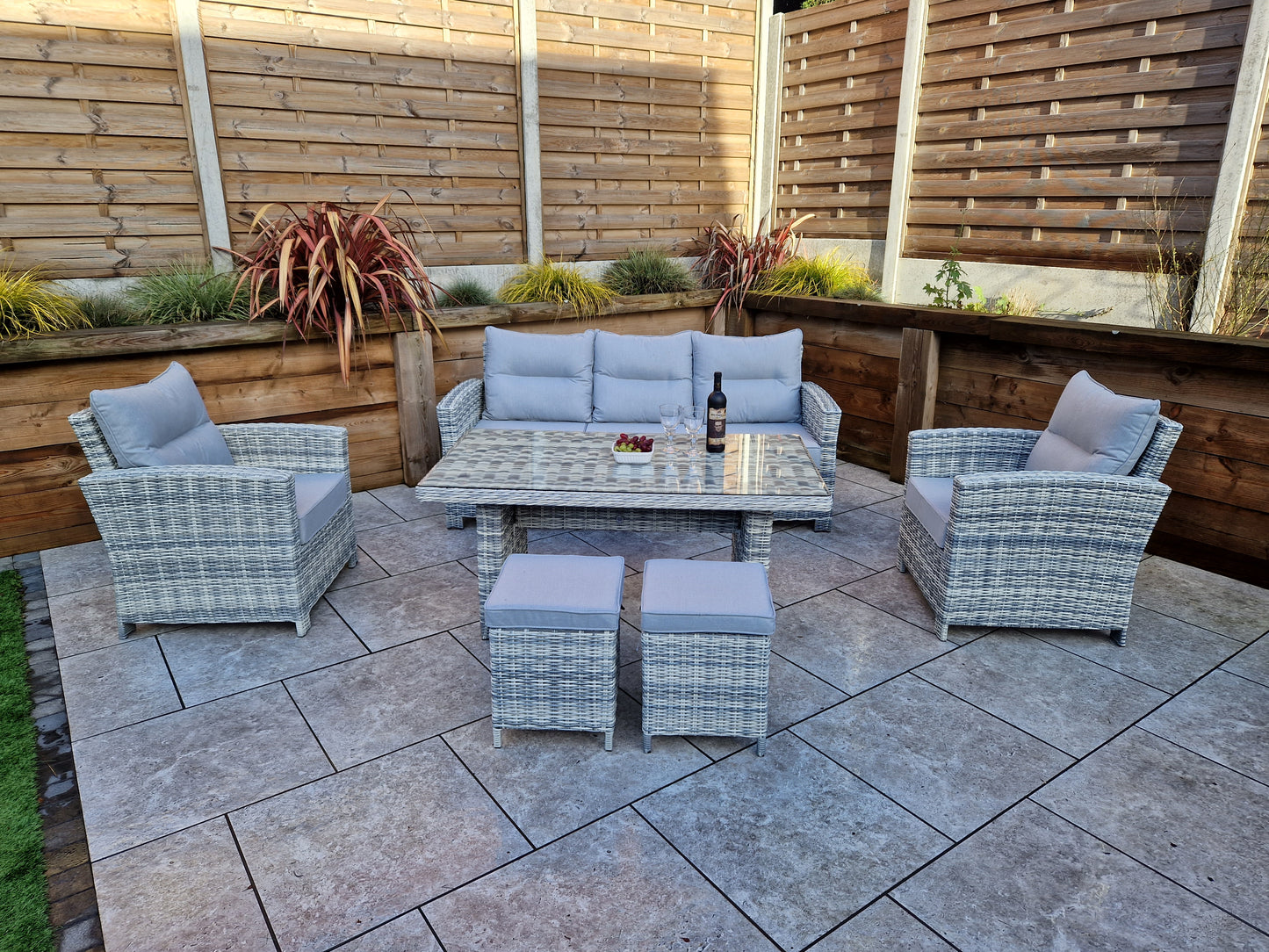 Signature Weave - Amy Outdoor Sofa Dining Set with Armchairs & Ottoman Stool Seats