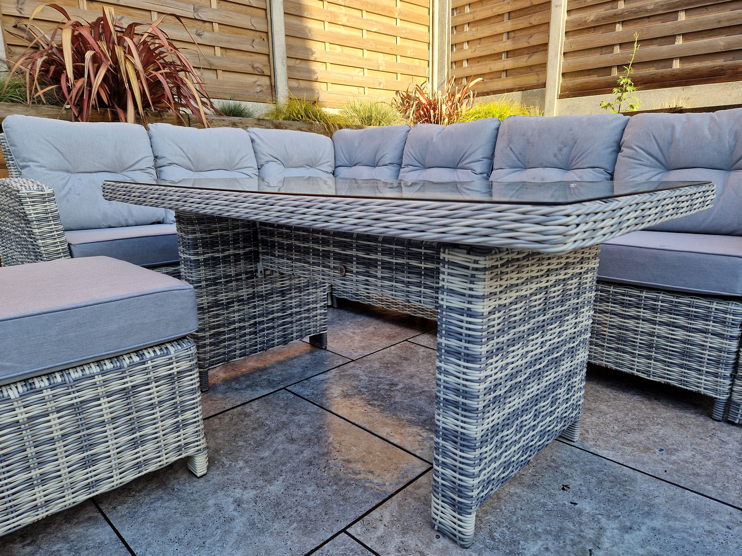 Signature Weave - Amy Outdoor Sofa Dining Set with Armchairs & Ottoman Stool Seats