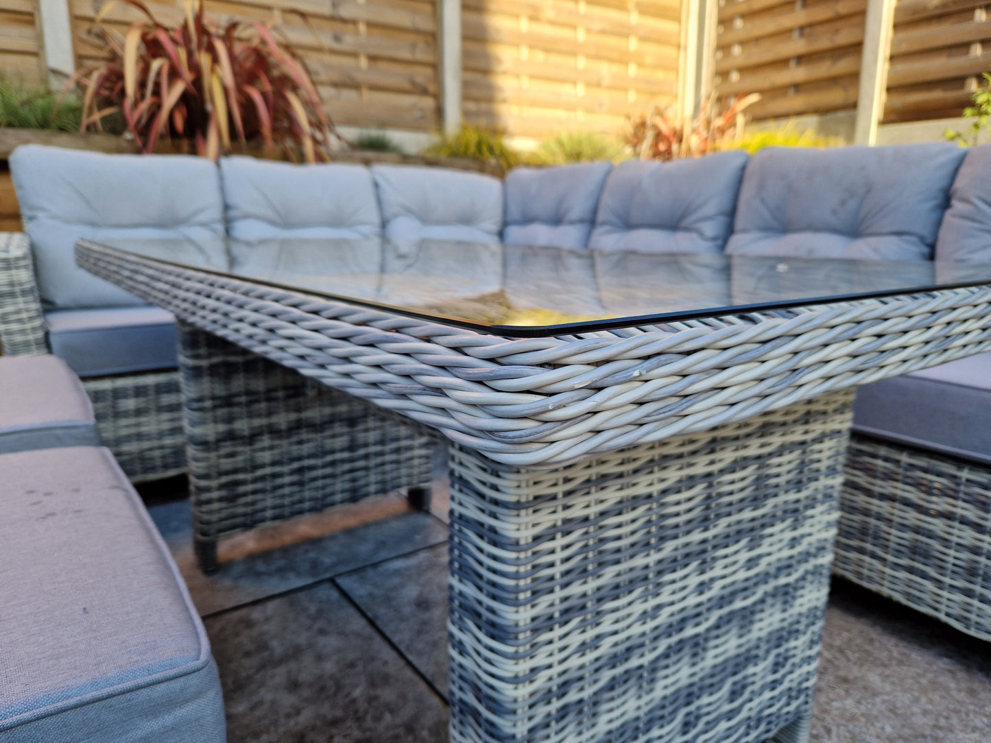 Signature Weave - Amy Outdoor Sofa Dining Set with Armchairs & Ottoman Stool Seats