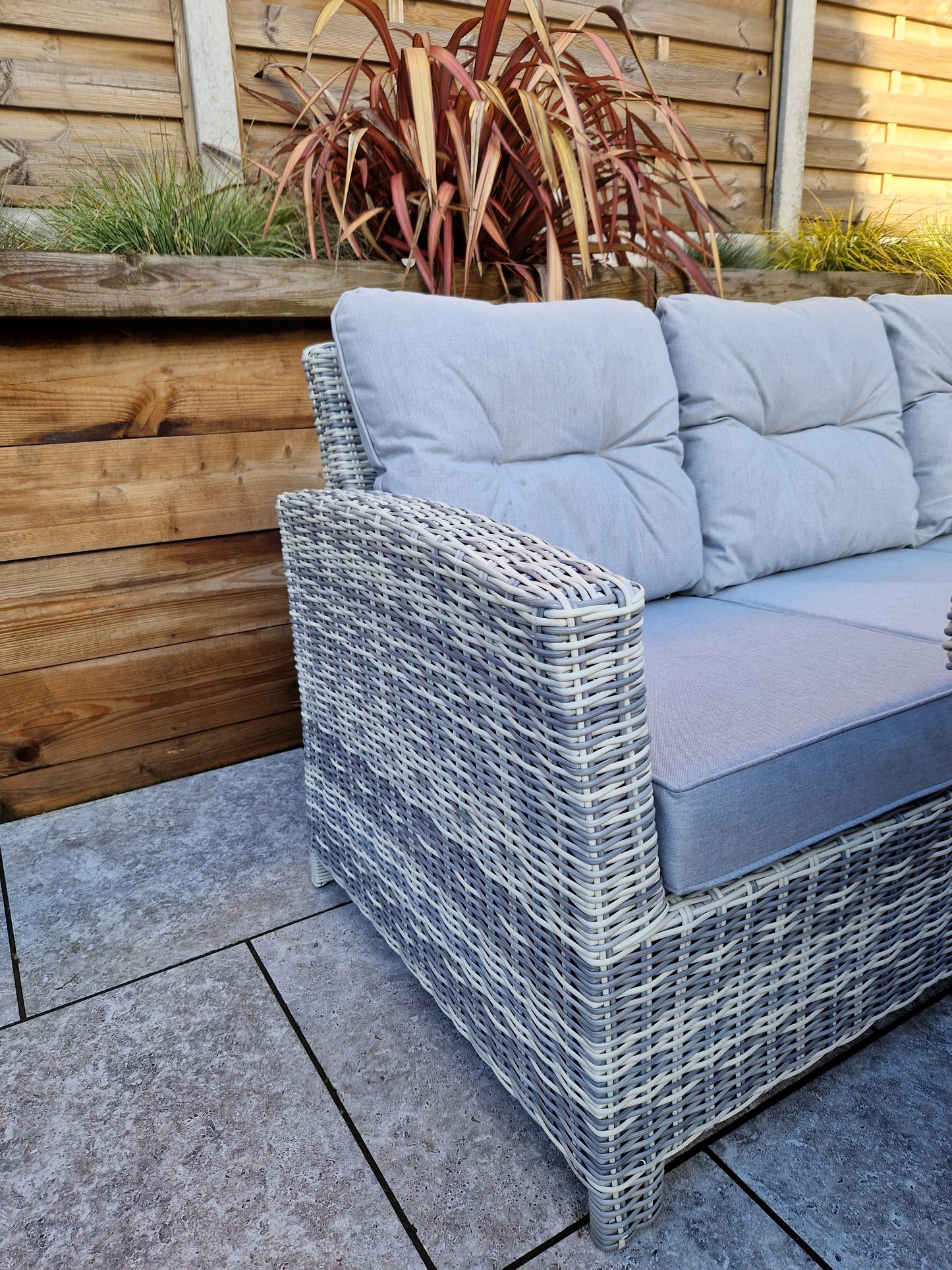 Signature Weave - Amy Outdoor Sofa Dining Set with Armchairs & Ottoman Stool Seats
