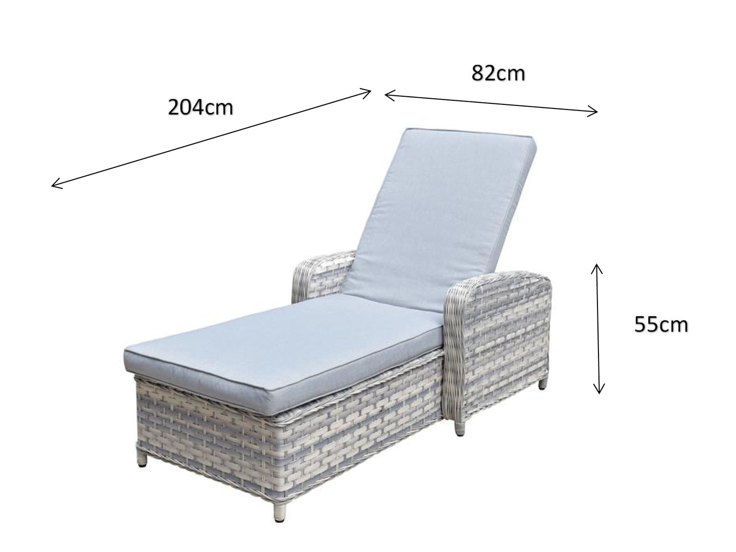 Signature Weave - Outdoor Furniture - Single Sun Lounger With Arms In Silver Grey Wicker With Pale Grey Cushions