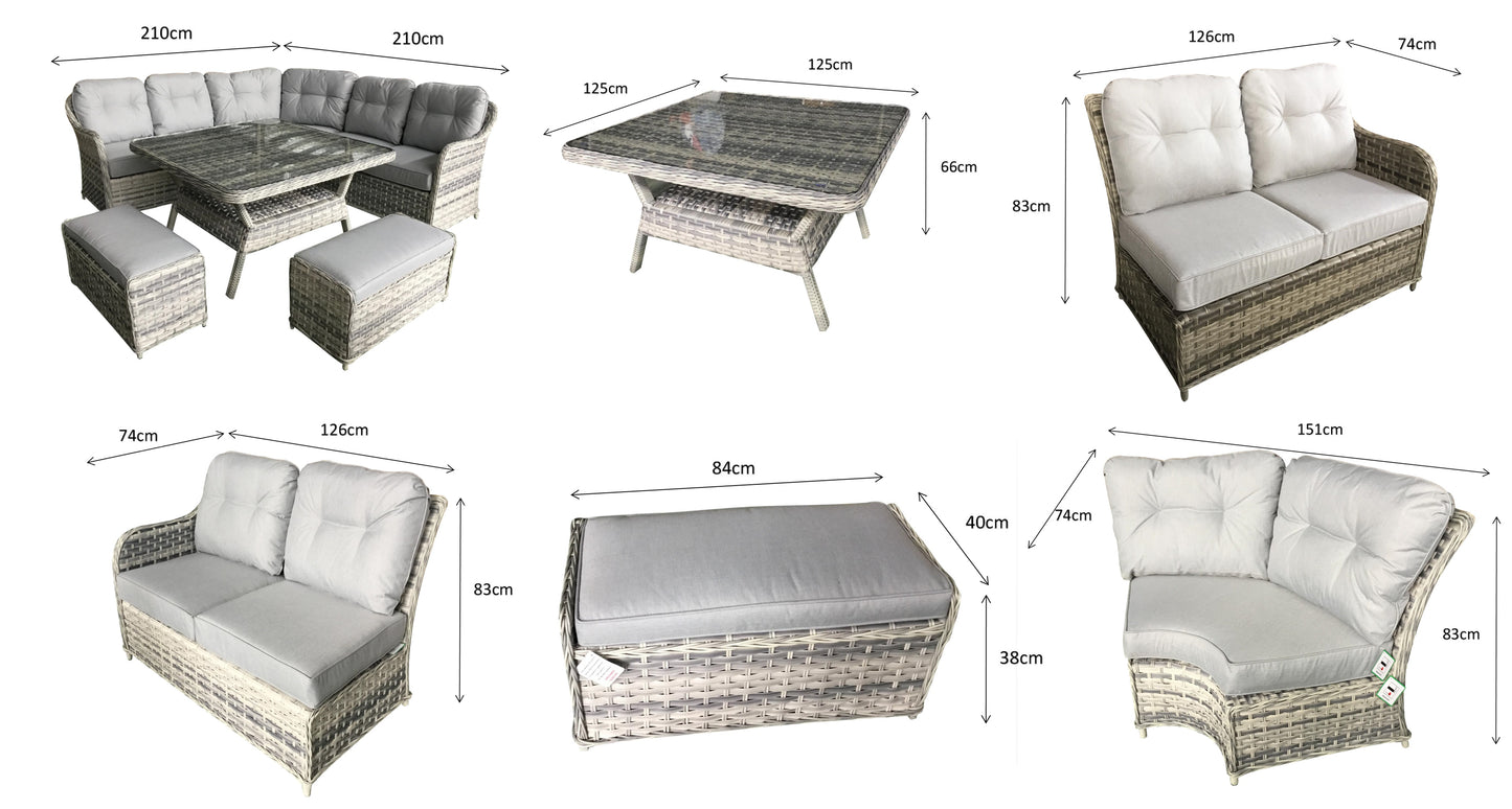 Signature Weave - Outdoor Furniture - Large Corner Dining Set With Benches In Silver Grey Wicker With Pale Grey Cushions