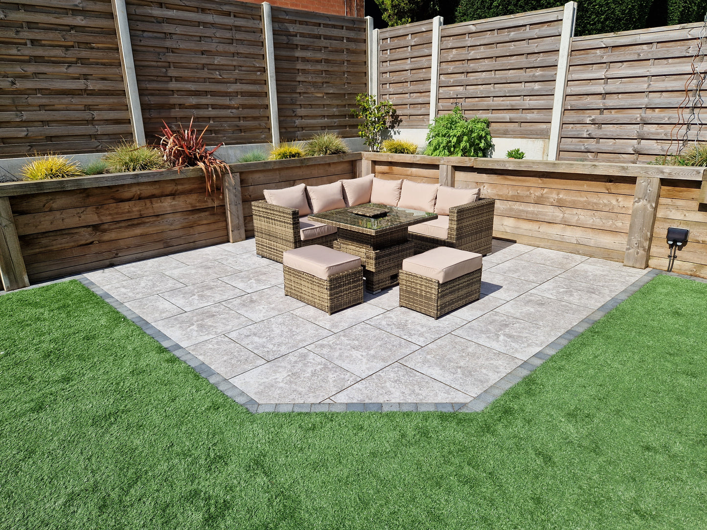 Signature Weave - Outdoor Furniture - Georgia Nature Brown Corner Sofa With Lift Table Ice Bucket & 2 Ottomans