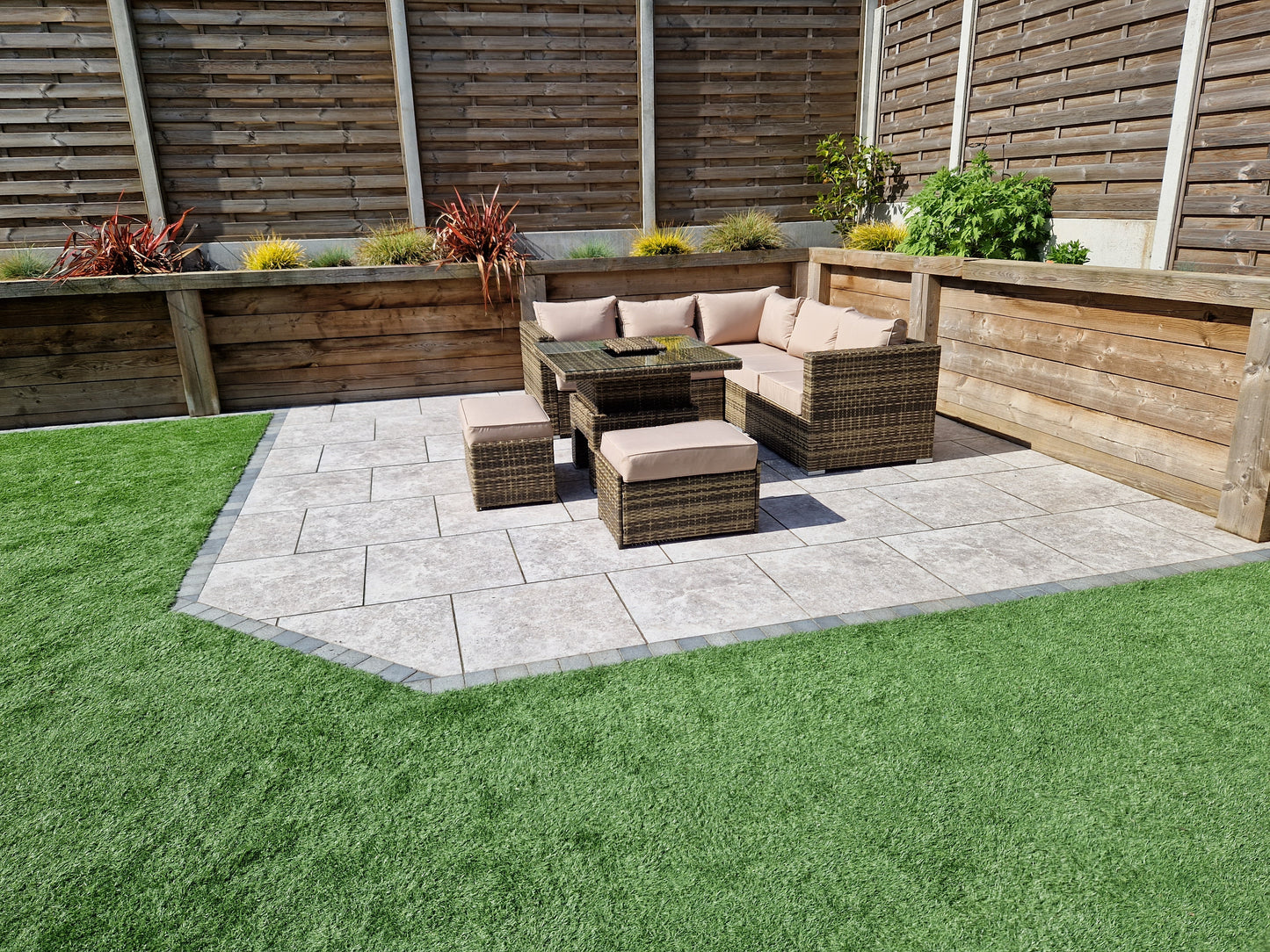 Signature Weave - Outdoor Furniture - Georgia Nature Brown Corner Sofa With Lift Table Ice Bucket & 2 Ottomans