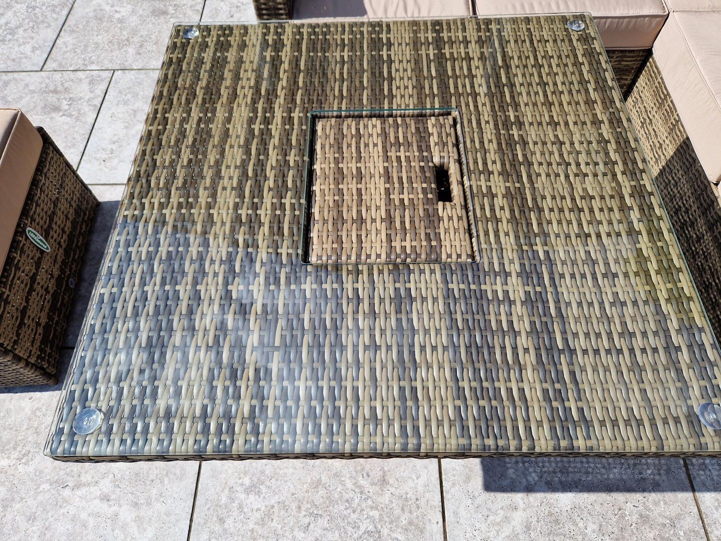 Signature Weave - Outdoor Furniture - Georgia Nature Brown Corner Sofa With Lift Table Ice Bucket & 2 Ottomans