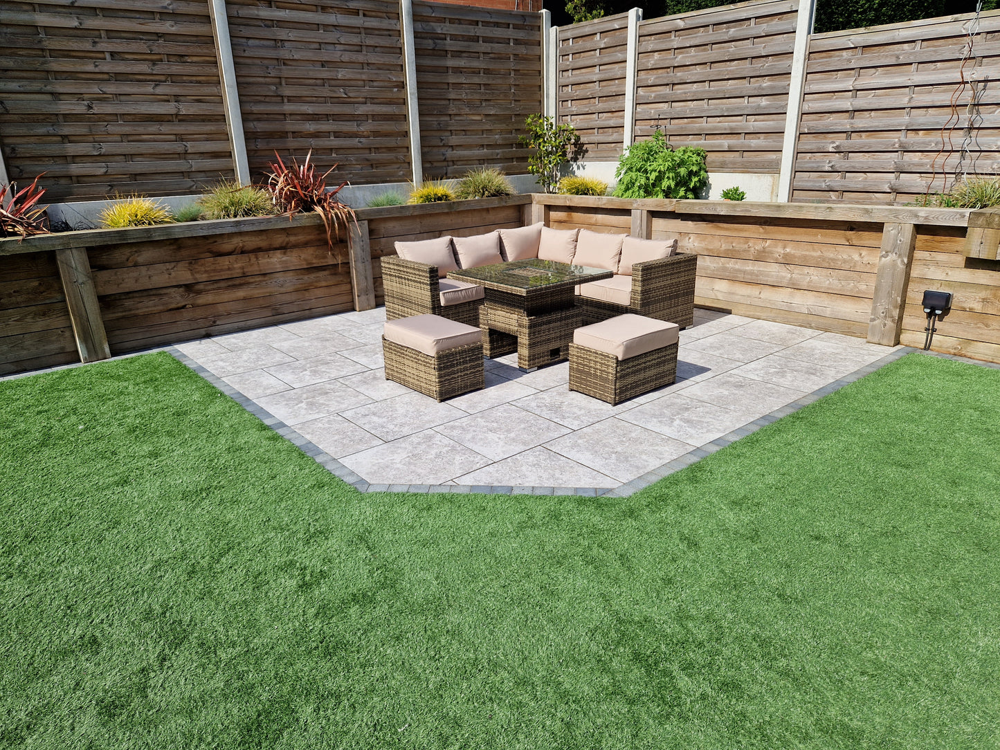 Signature Weave - Outdoor Furniture - Georgia Nature Brown Corner Sofa With Lift Table Ice Bucket & 2 Ottomans