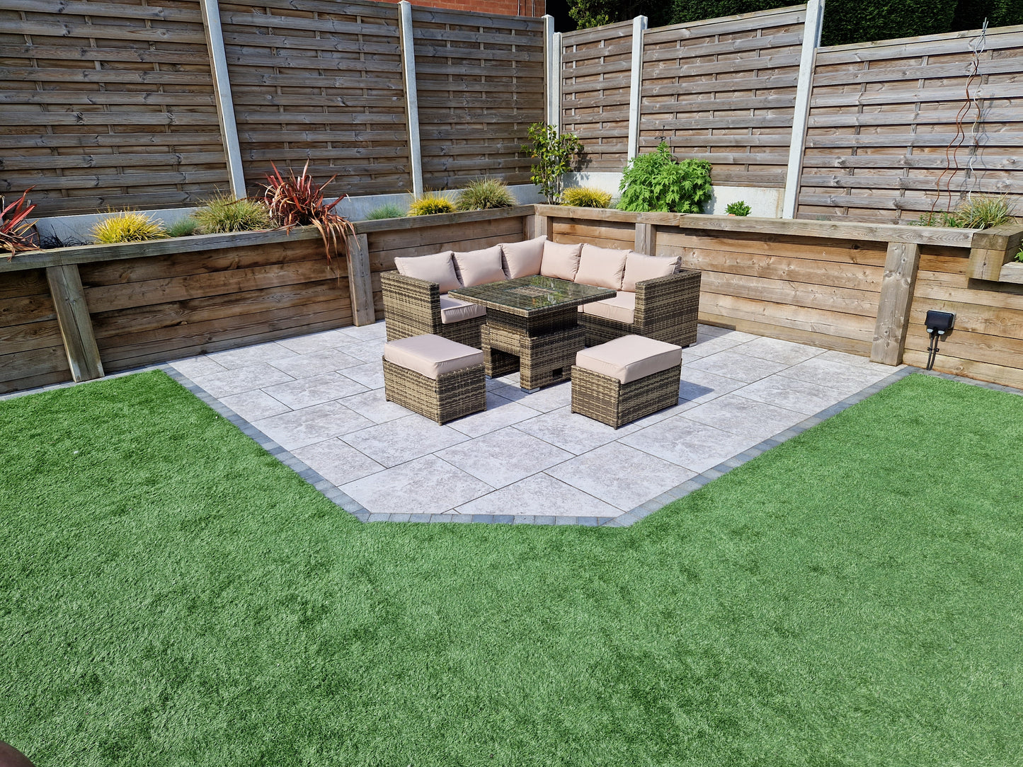 Signature Weave - Outdoor Furniture - Georgia Nature Brown Corner Sofa With Lift Table Ice Bucket & 2 Ottomans