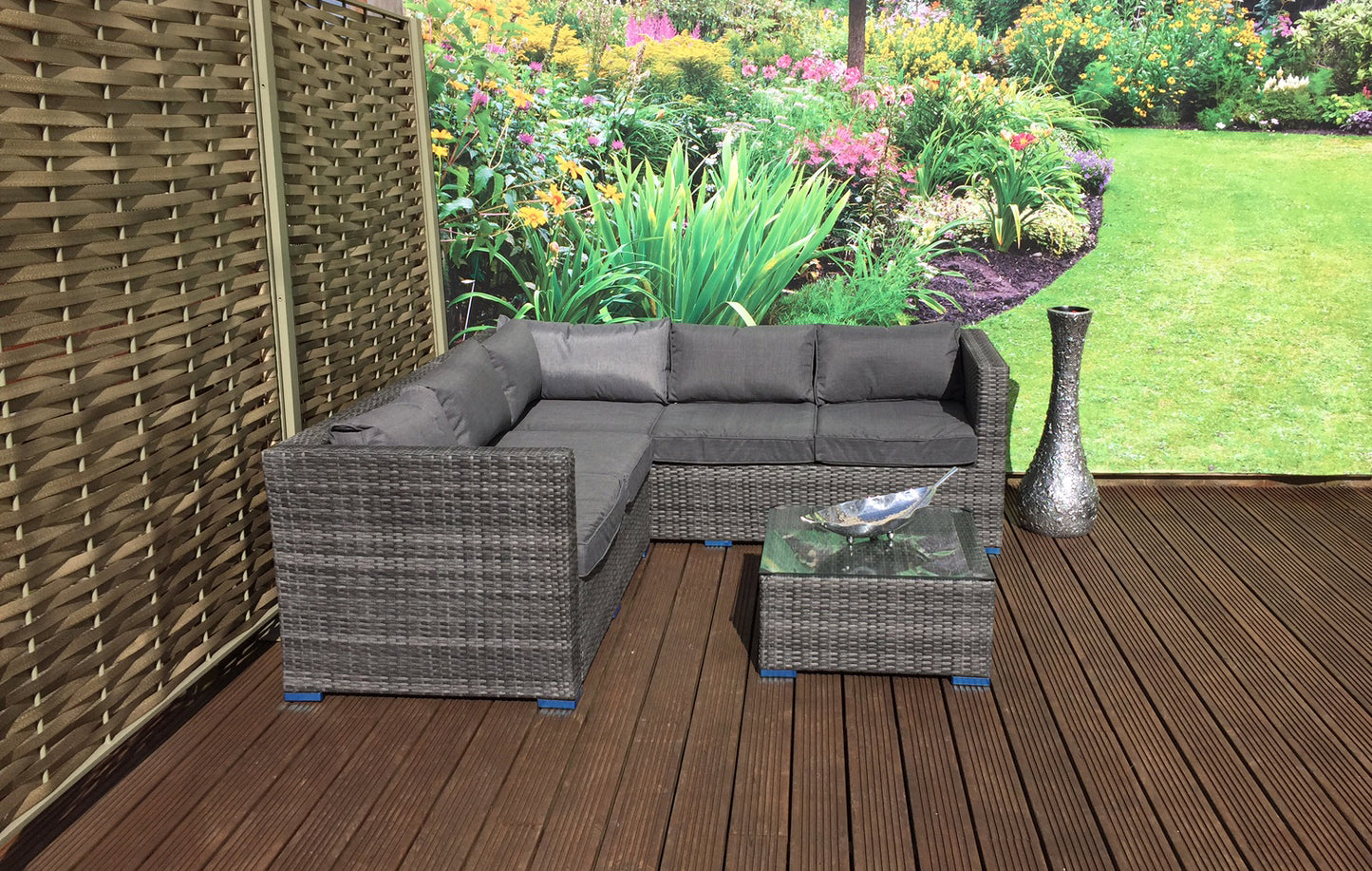 Signature Weave - Outdoor Furniture - Georgia - Compact Corner Sofa Set With Coffee Table Mixed Grey