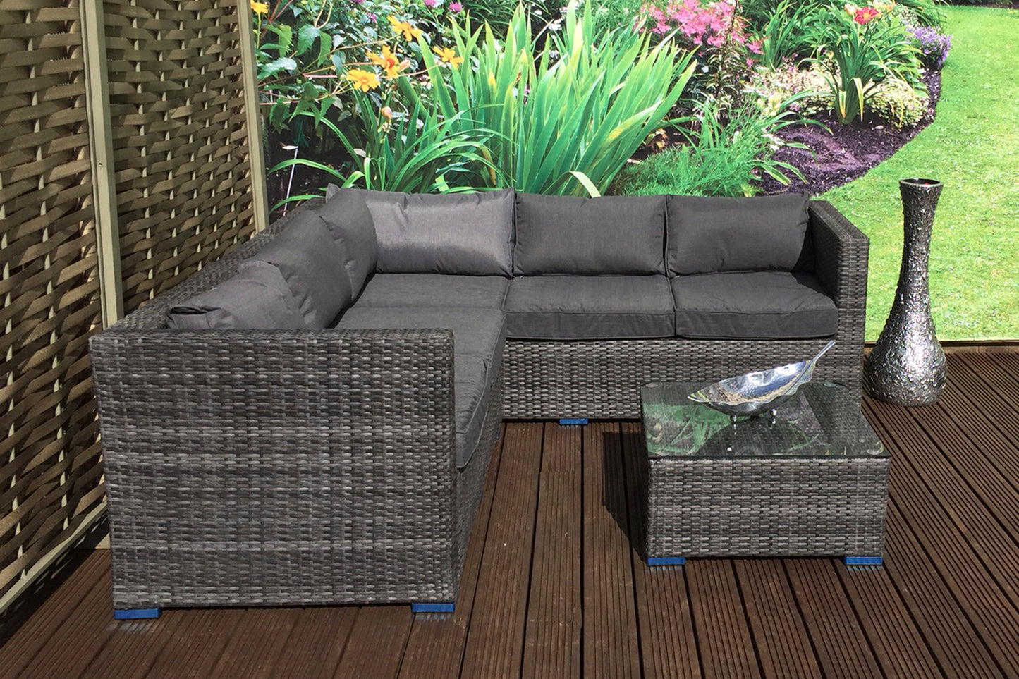 Signature Weave - Outdoor Furniture - Georgia - Compact Corner Sofa Set With Coffee Table Mixed Grey