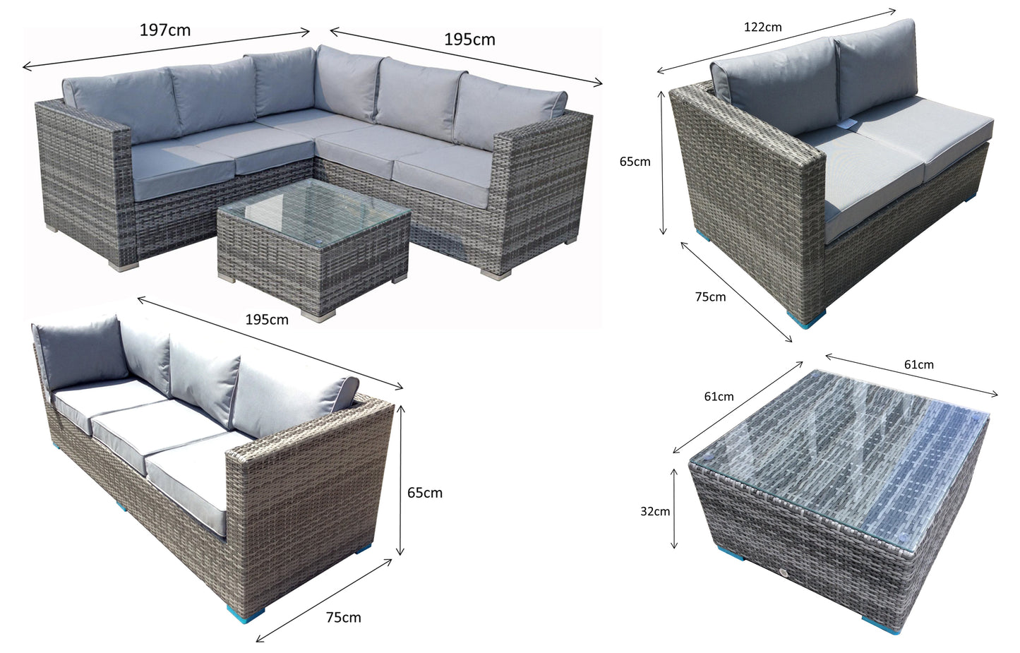 Signature Weave - Outdoor Furniture - Georgia - Compact Corner Sofa Set With Coffee Table Mixed Grey