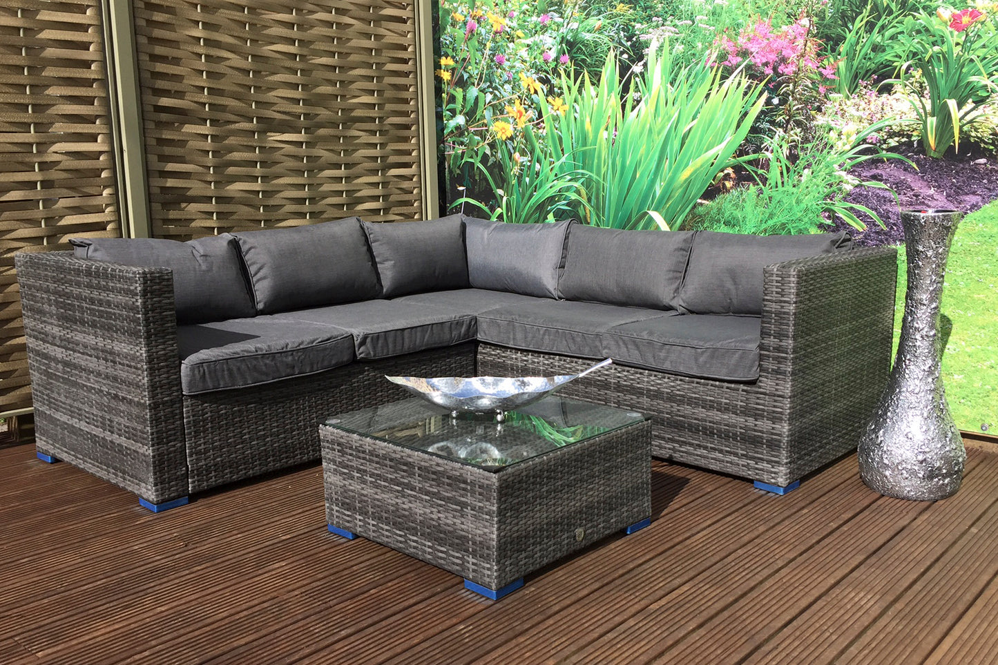 Signature Weave - Outdoor Furniture - Georgia - Compact Corner Sofa Set With Coffee Table Mixed Grey