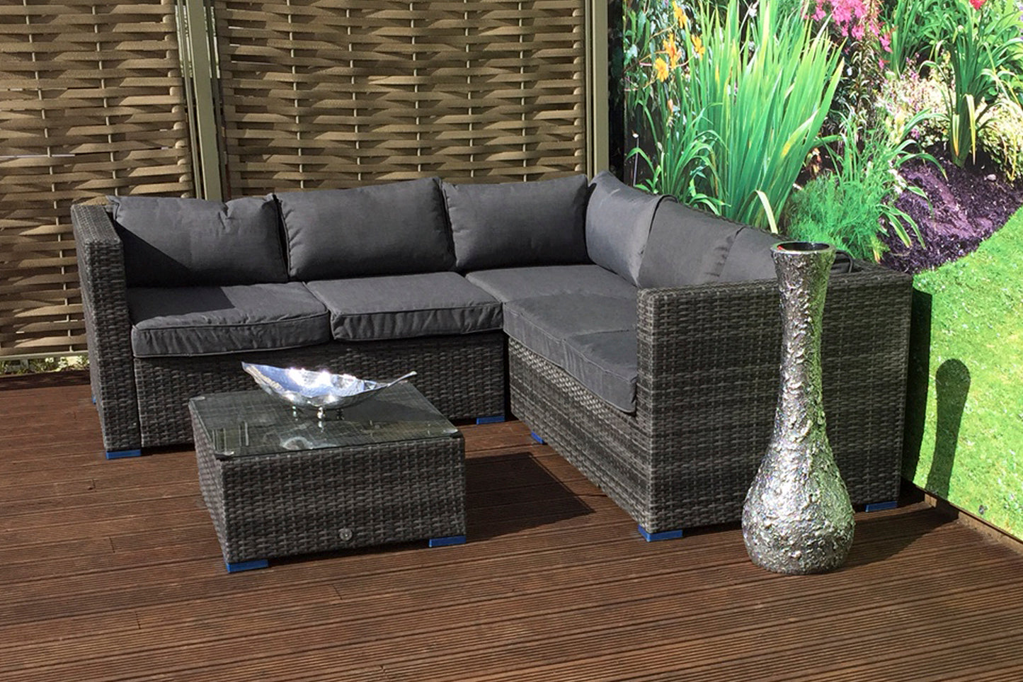 Signature Weave - Outdoor Furniture - Georgia - Compact Corner Sofa Set With Coffee Table Mixed Grey