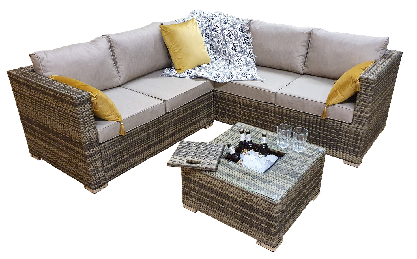 Signature Weave - Outdoor Furniture - Georgia Corner Sofa With Ice Bucket In Coffee Table