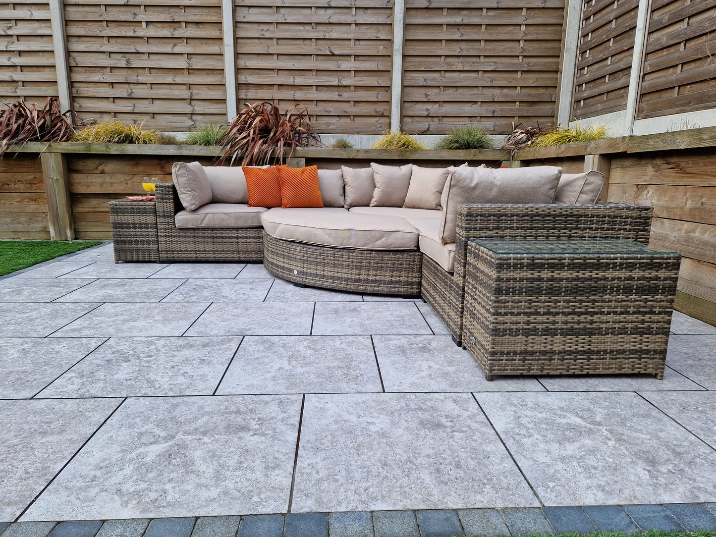 Signature Weave - Outdoor Furniture - Jessica - Corner With Poof & End Tables In Mixed Brown