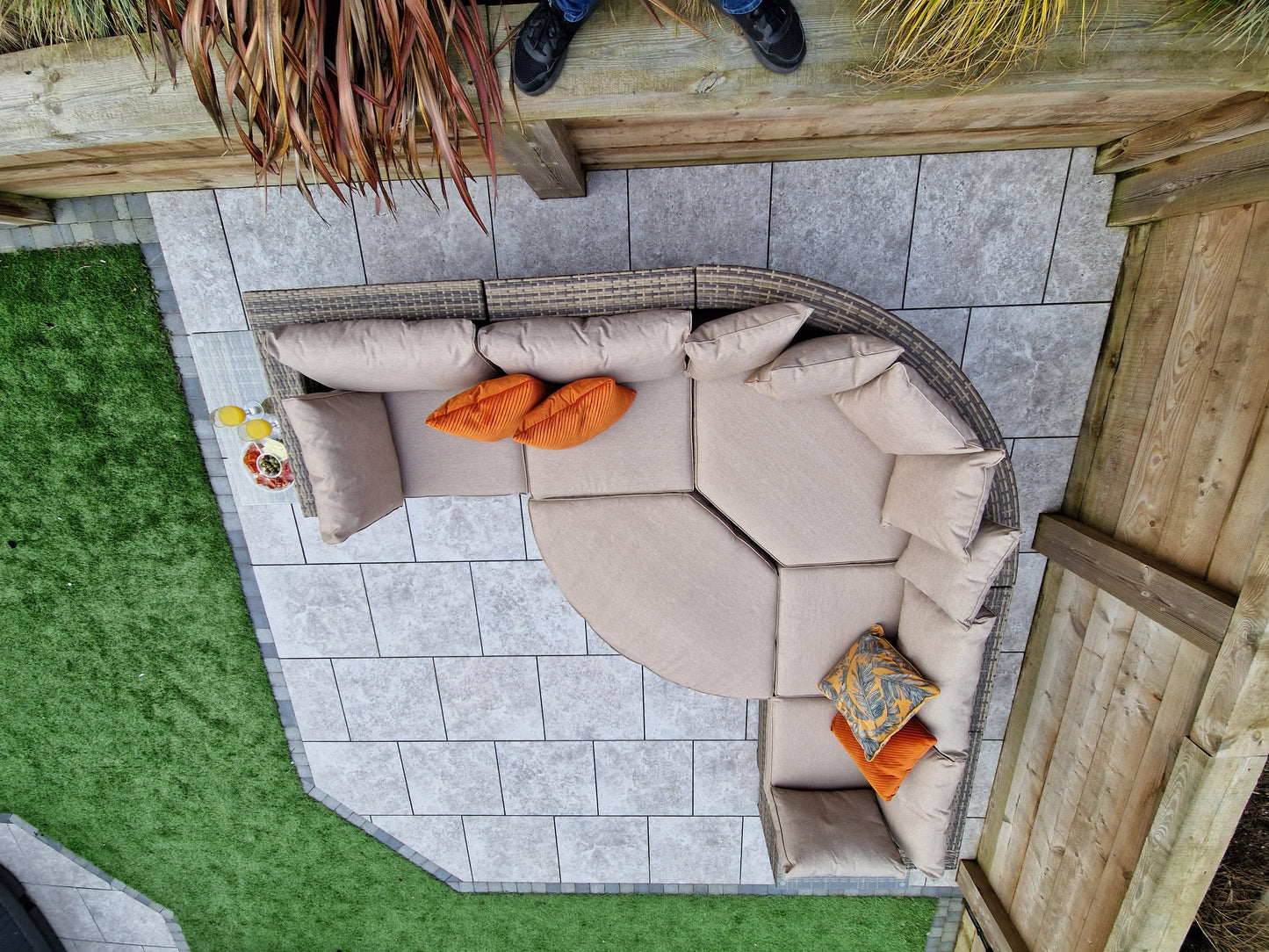 Signature Weave - Outdoor Furniture - Jessica - Corner With Poof & End Tables In Mixed Brown