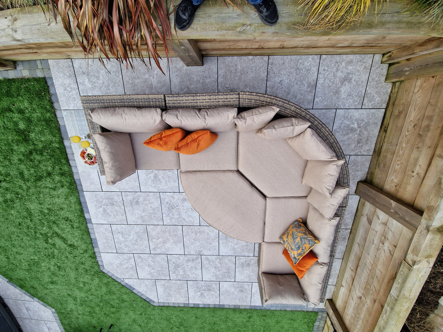 Signature Weave - Outdoor Furniture - Jessica - Corner With Poof & End Tables In Mixed Brown