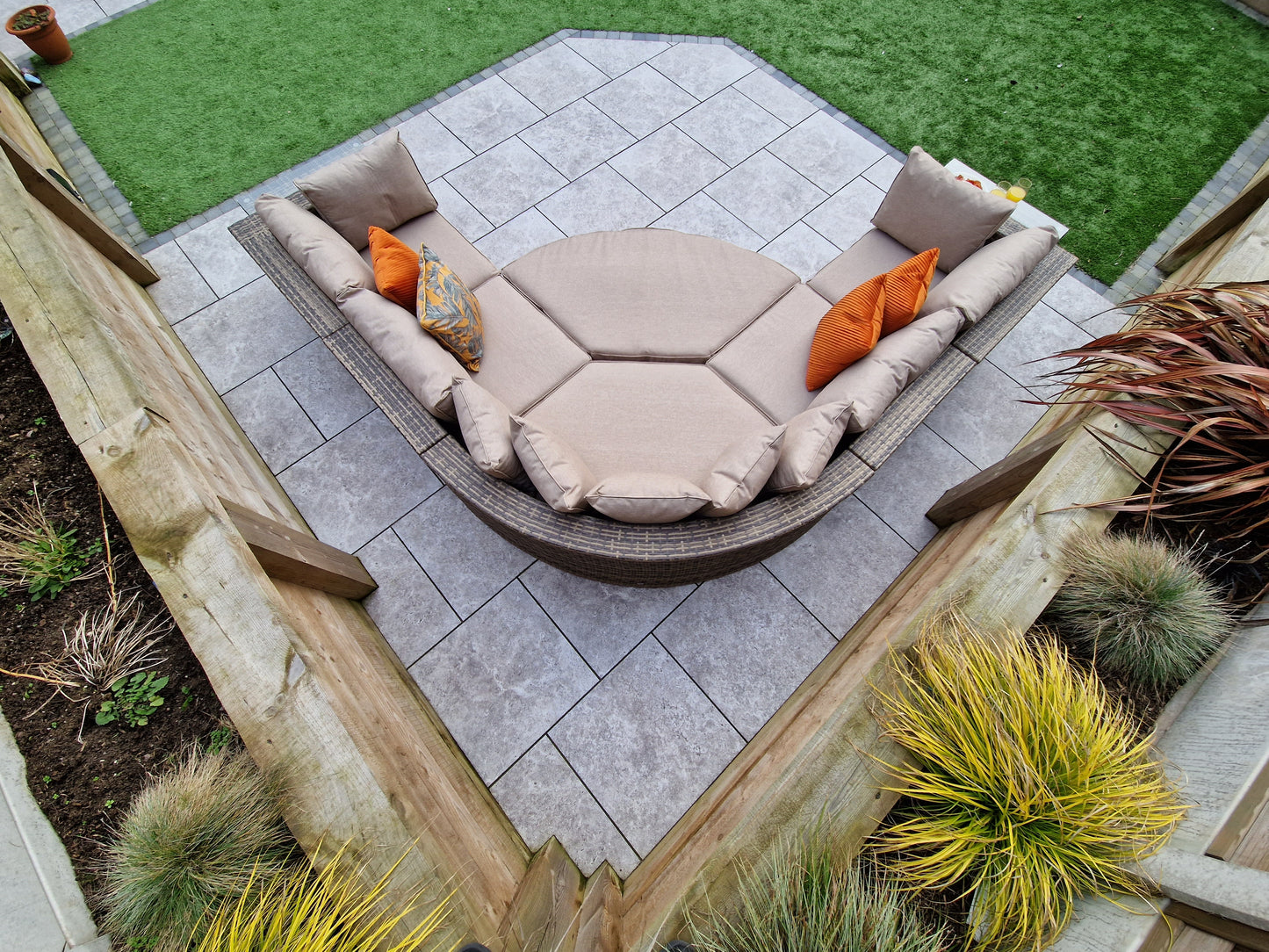 Signature Weave - Outdoor Furniture - Jessica - Corner With Poof & End Tables In Mixed Brown