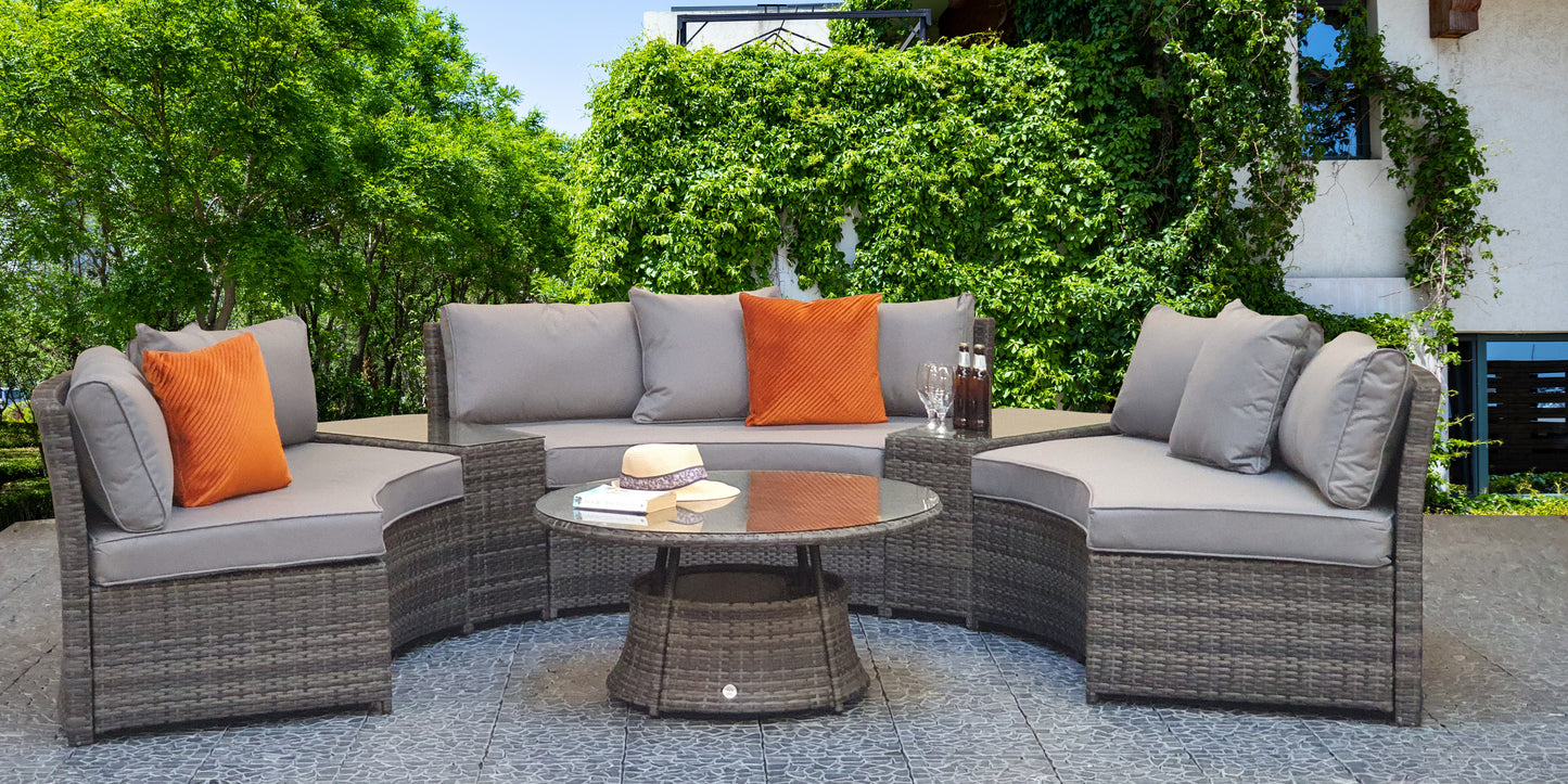 Signature Weave - Outdoor Furniture - Juliet - Half Moon Sofa Set In Mixed Grey