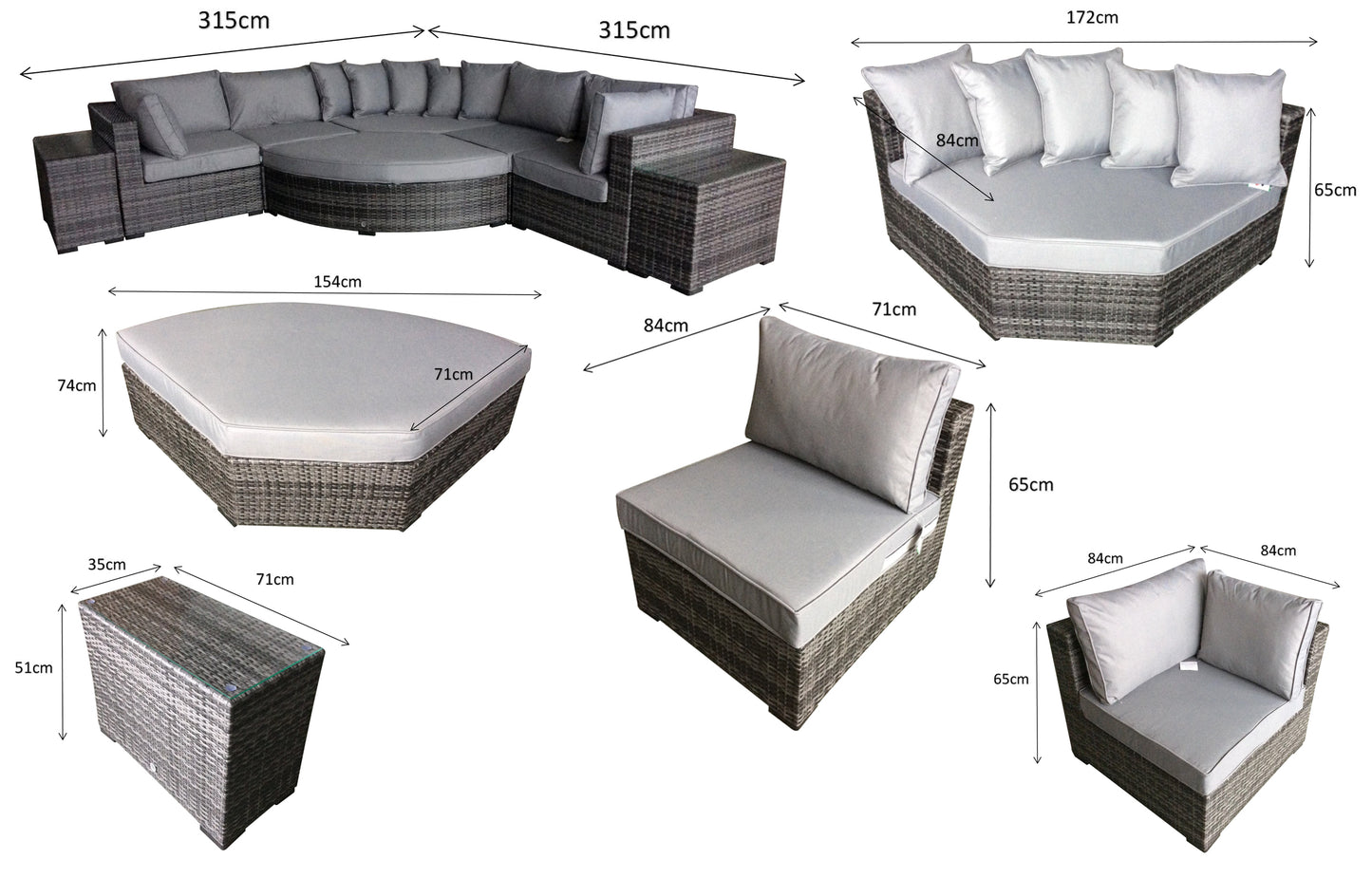 Signature Weave - Outdoor Furniture - Jessica Corner With Poof & End Tables In Mixed Grey