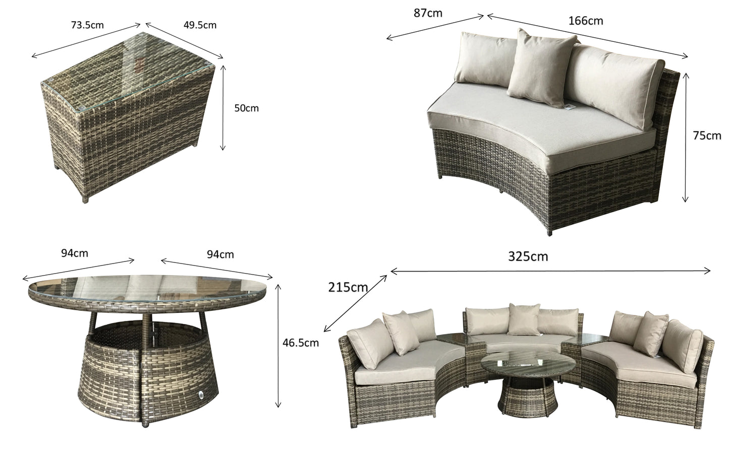 Signature Weave - Outdoor Furniture - Juliet - Half Moon Sofa Set In Mixed Grey