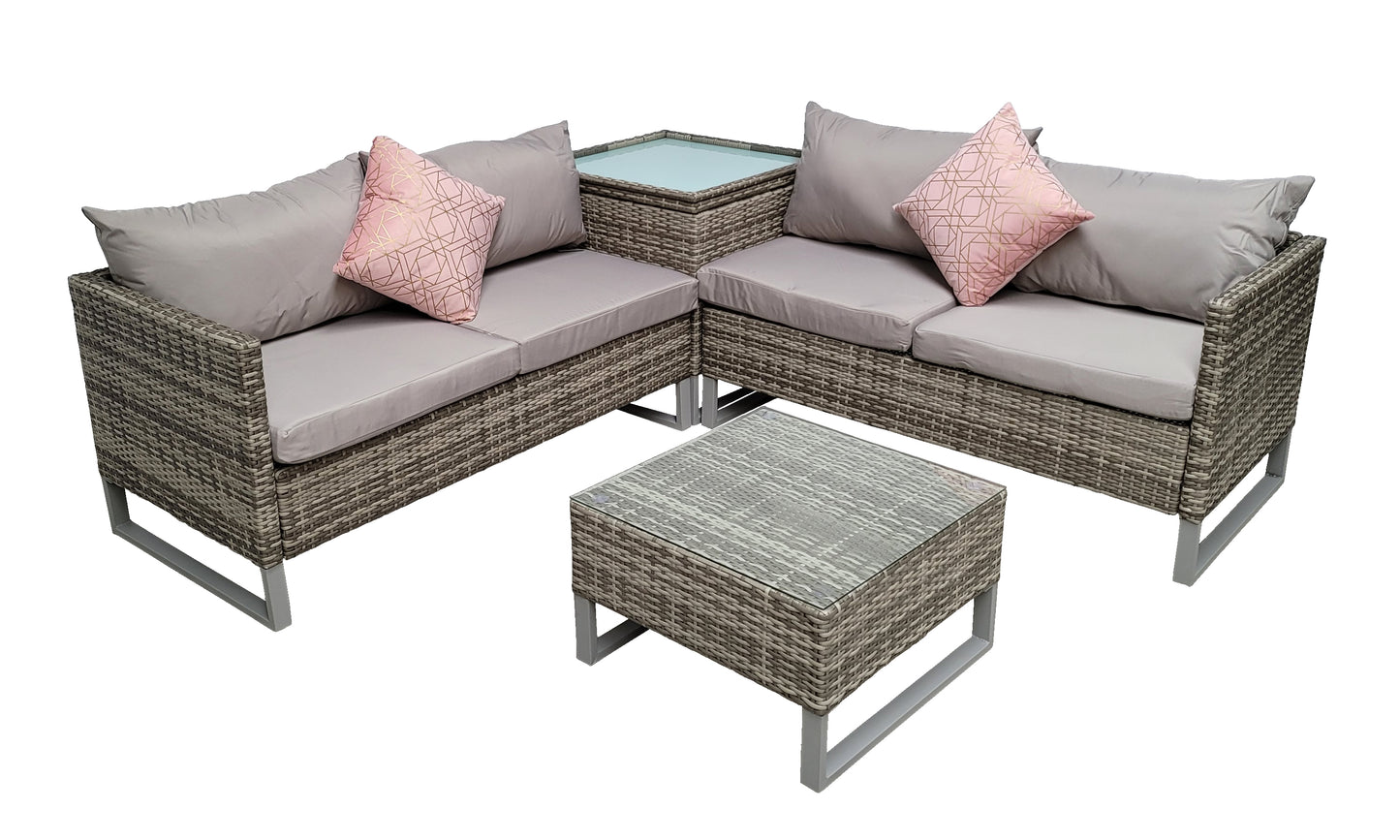 Signature Weave - Outdoor Furniture - Lucy - Corner Sofa With Corner Storage & Grey Powder Coated Legs