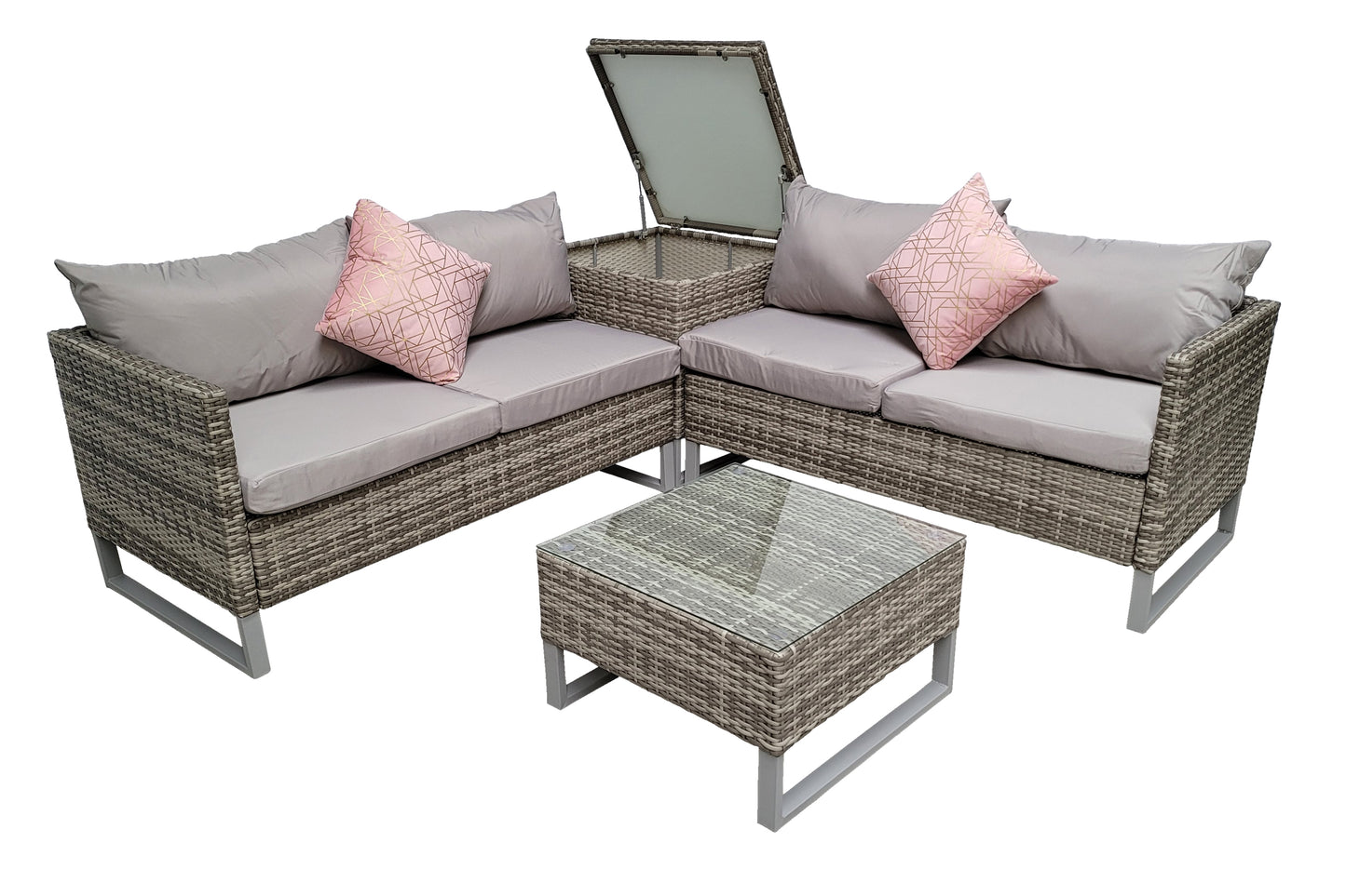 Signature Weave - Outdoor Furniture - Lucy - Corner Sofa With Corner Storage & Grey Powder Coated Legs
