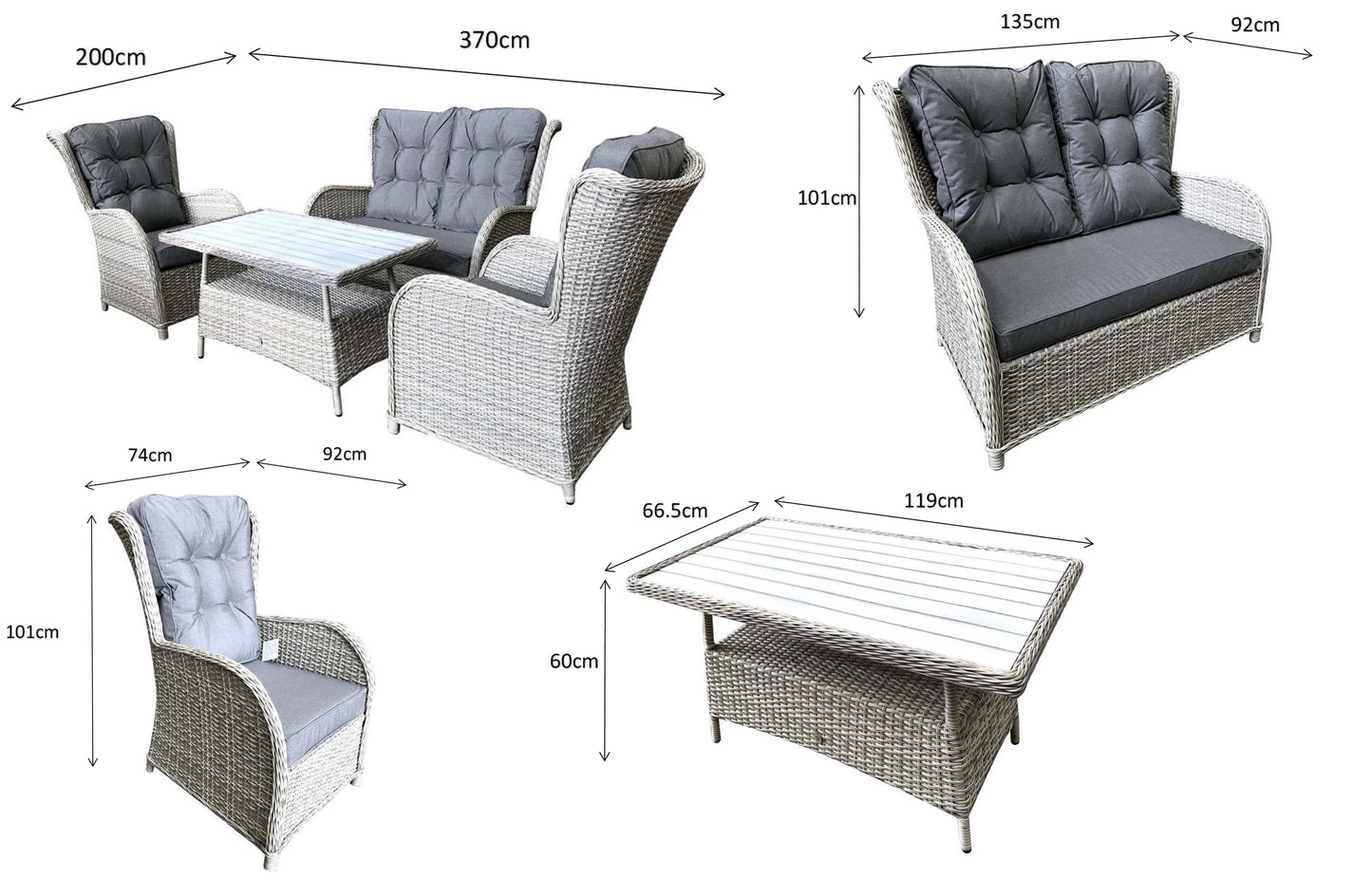 Signature Weave - Outdoor Furniture - Meghan - Four Seat Sofa Set With Supper Table In Creamy Grey Wicker With Pale Grey Cushions