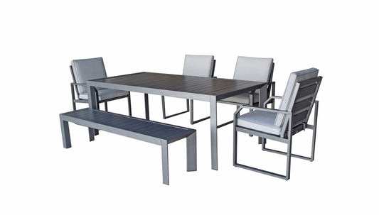 ALARNA 6 Seater Dining Set with Bench and Chairs in Grey