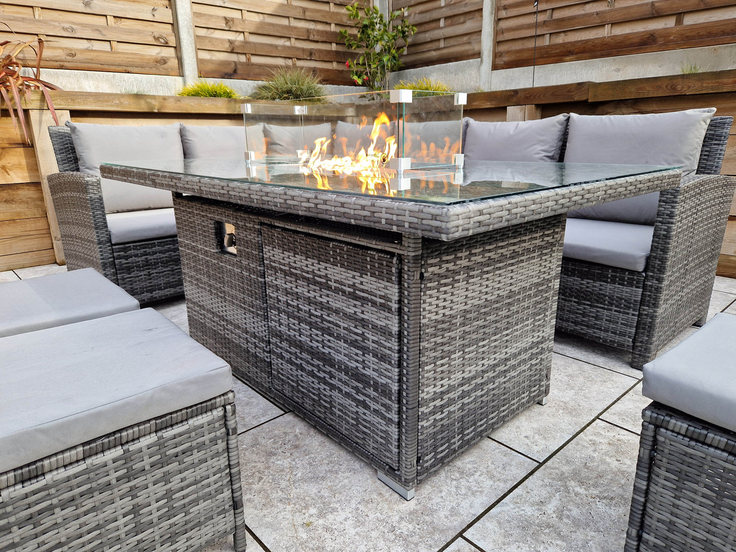 Signature Weave - Charlotte Seater Outdoor Corner Dining Sofa Set with Firepit Table