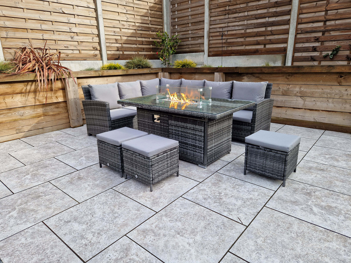 Signature Weave - Charlotte Seater Outdoor Corner Dining Sofa Set with Firepit Table