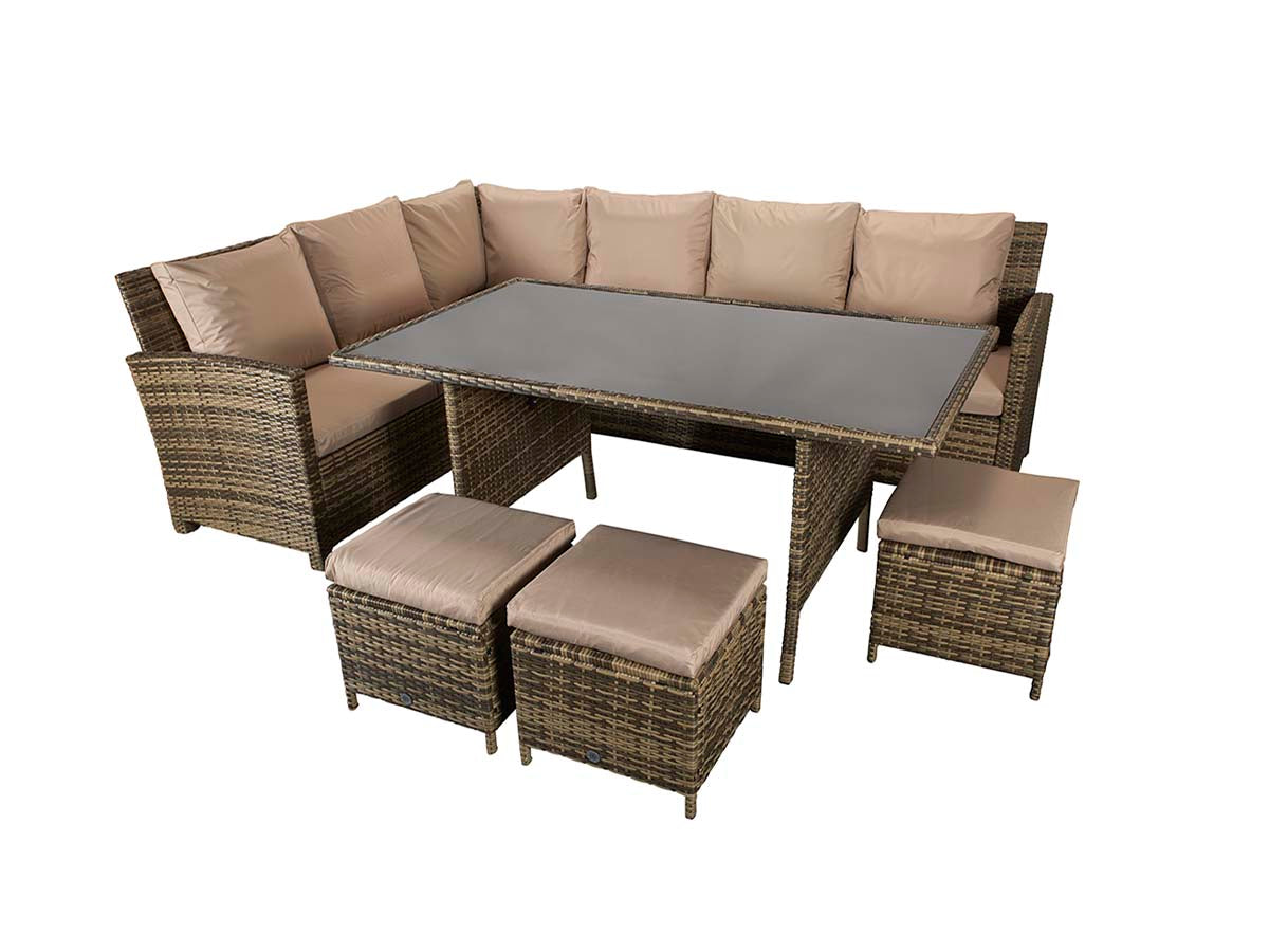 Signature Weave - Charlotte Outdoor Brown Corner Dining Sofa Set with Ottoman Stool Seats