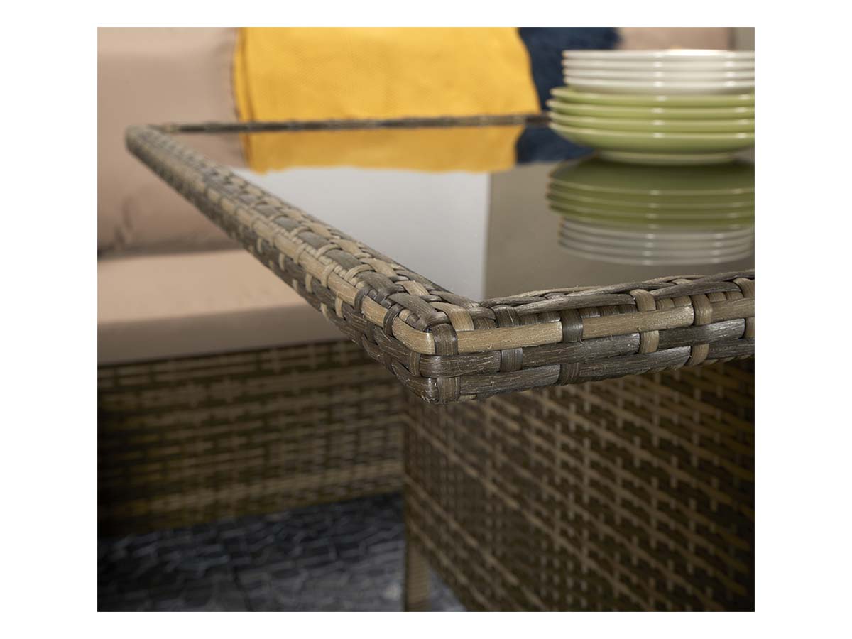Signature Weave - Charlotte Outdoor Brown Corner Dining Sofa Set with Ottoman Stool Seats