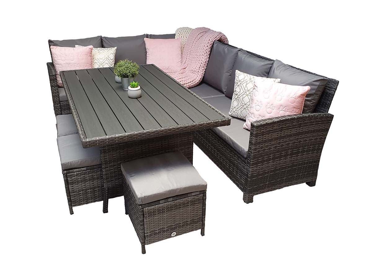 Signature Weave - Charlotte Outdoor Polywood Effect Corner Dining Set with Ottoman Stool Seats