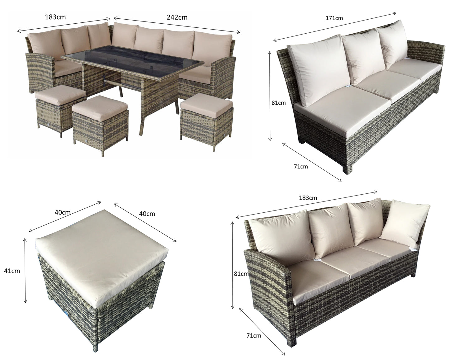 Signature Weave - Charlotte Outdoor Polywood Effect Corner Dining Set with Ottoman Stool Seats