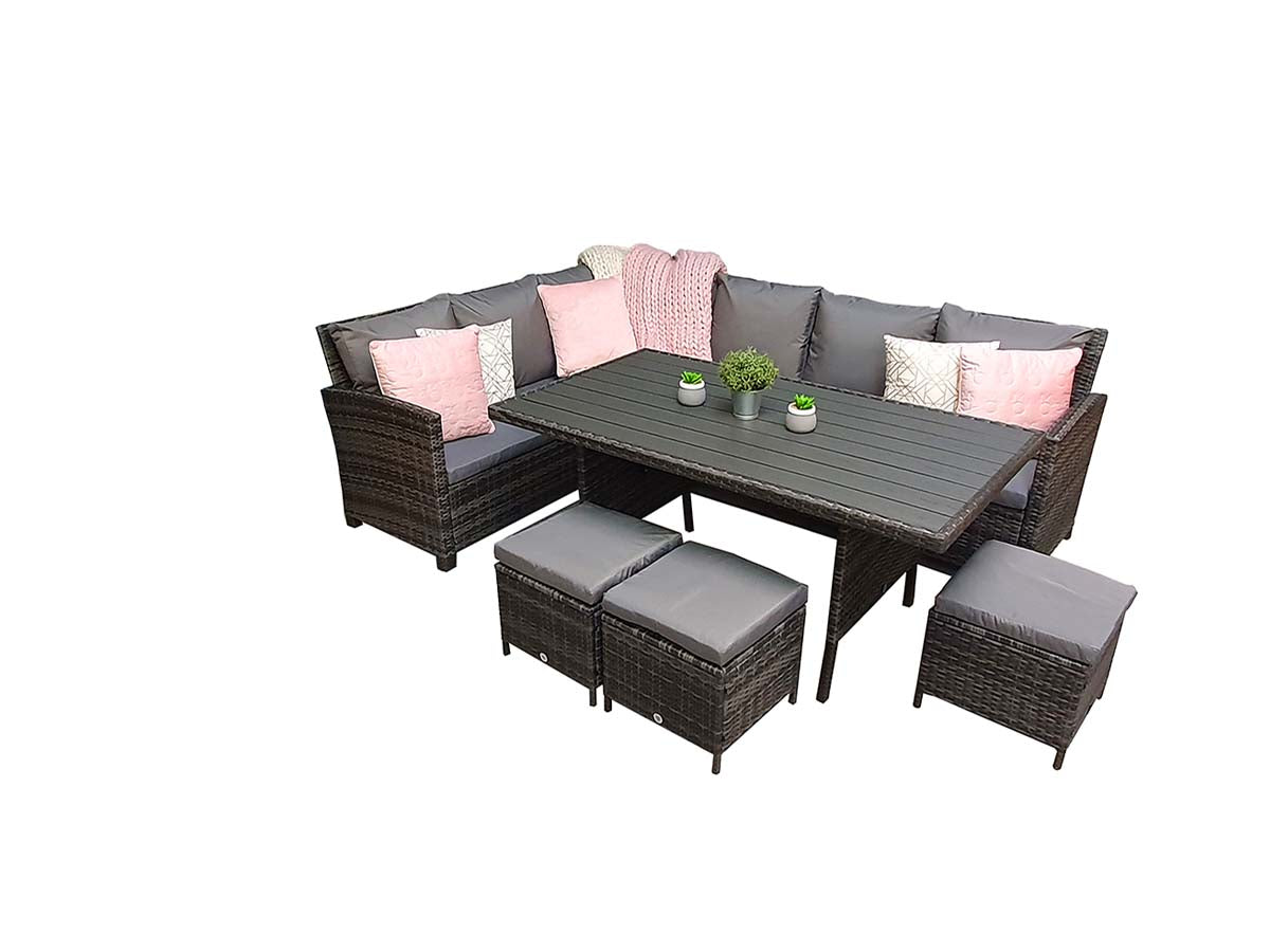 Signature Weave - Charlotte Outdoor Polywood Effect Corner Dining Set with Ottoman Stool Seats