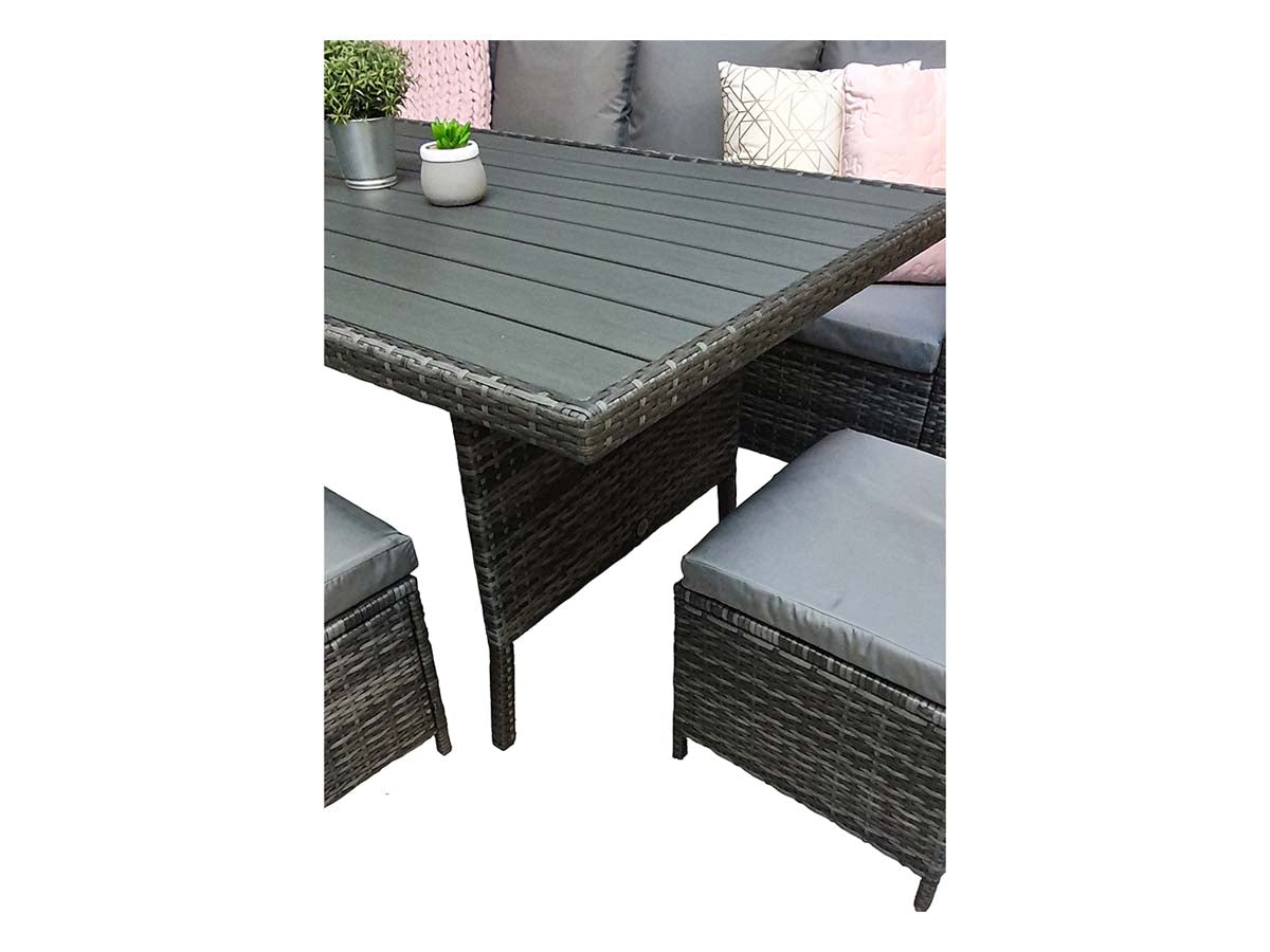 Signature Weave - Charlotte Outdoor Polywood Effect Corner Dining Set with Ottoman Stool Seats