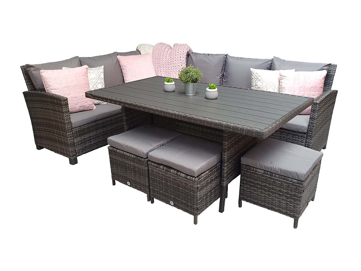 Signature Weave - Charlotte Outdoor Polywood Effect Corner Dining Set with Ottoman Stool Seats