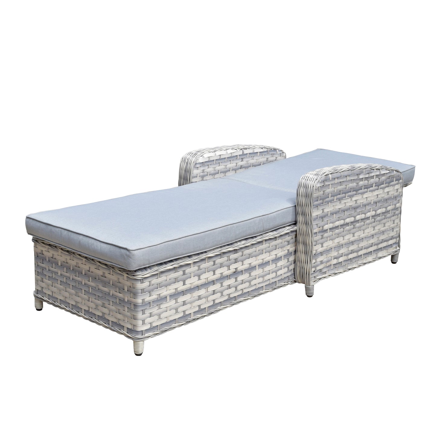 Signature Weave - Outdoor Furniture - Single Sun Lounger With Arms In Silver Grey Wicker With Pale Grey Cushions