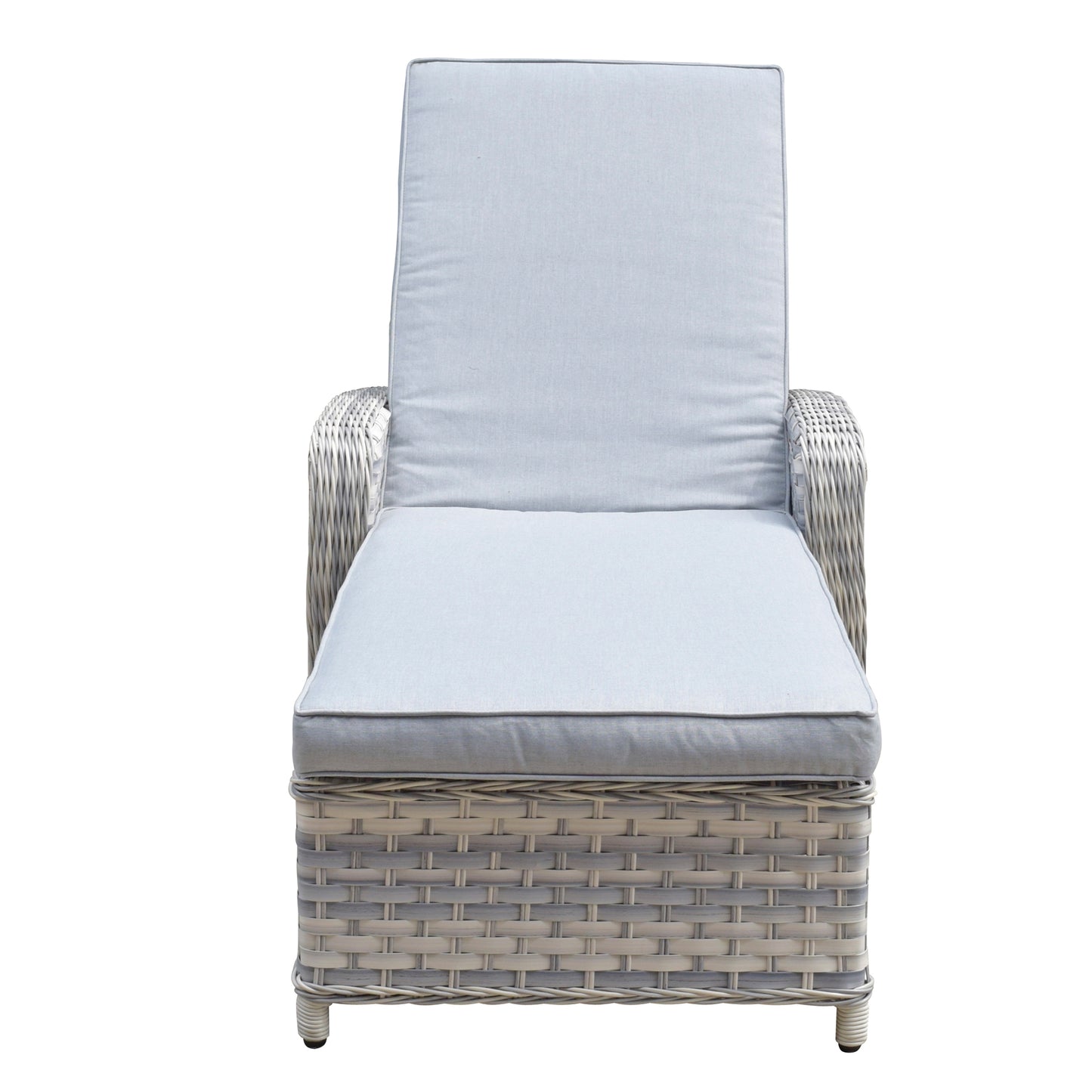 Signature Weave - Outdoor Furniture - Single Sun Lounger With Arms In Silver Grey Wicker With Pale Grey Cushions