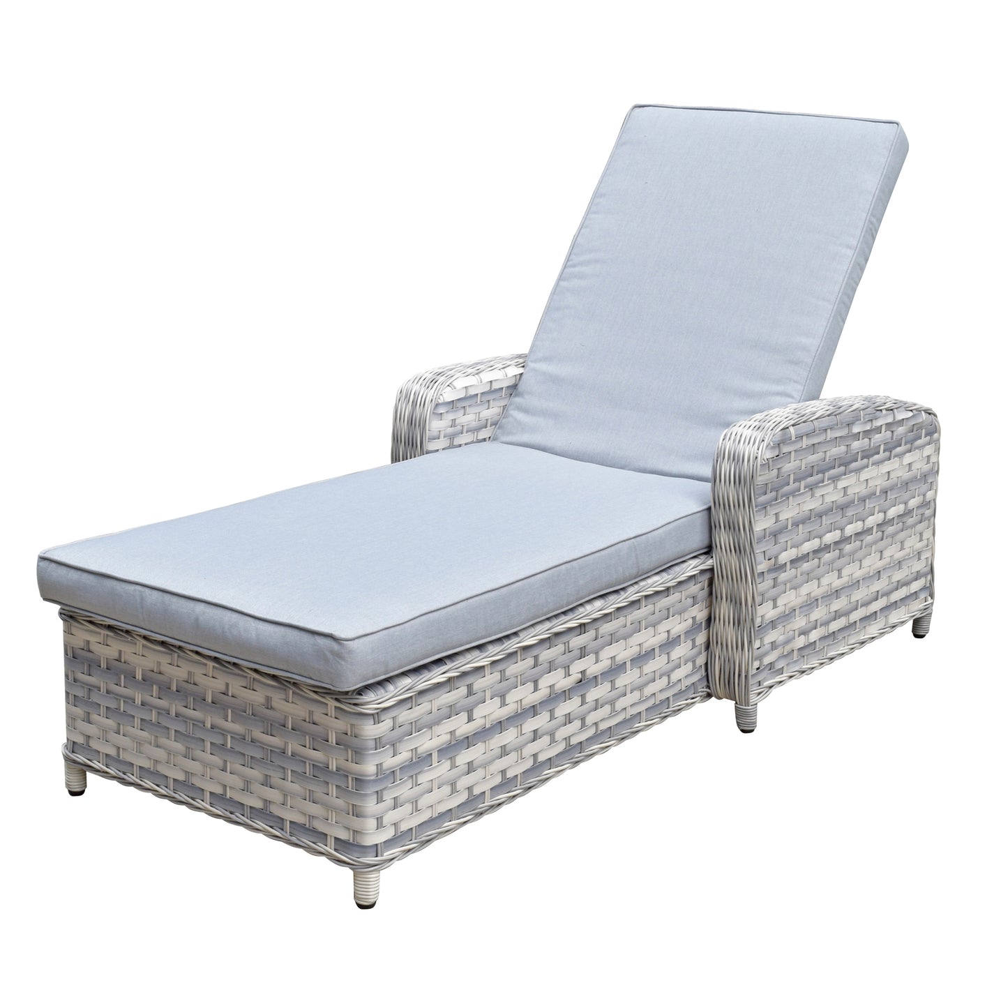 Signature Weave - Outdoor Furniture - Single Sun Lounger With Arms In Silver Grey Wicker With Pale Grey Cushions