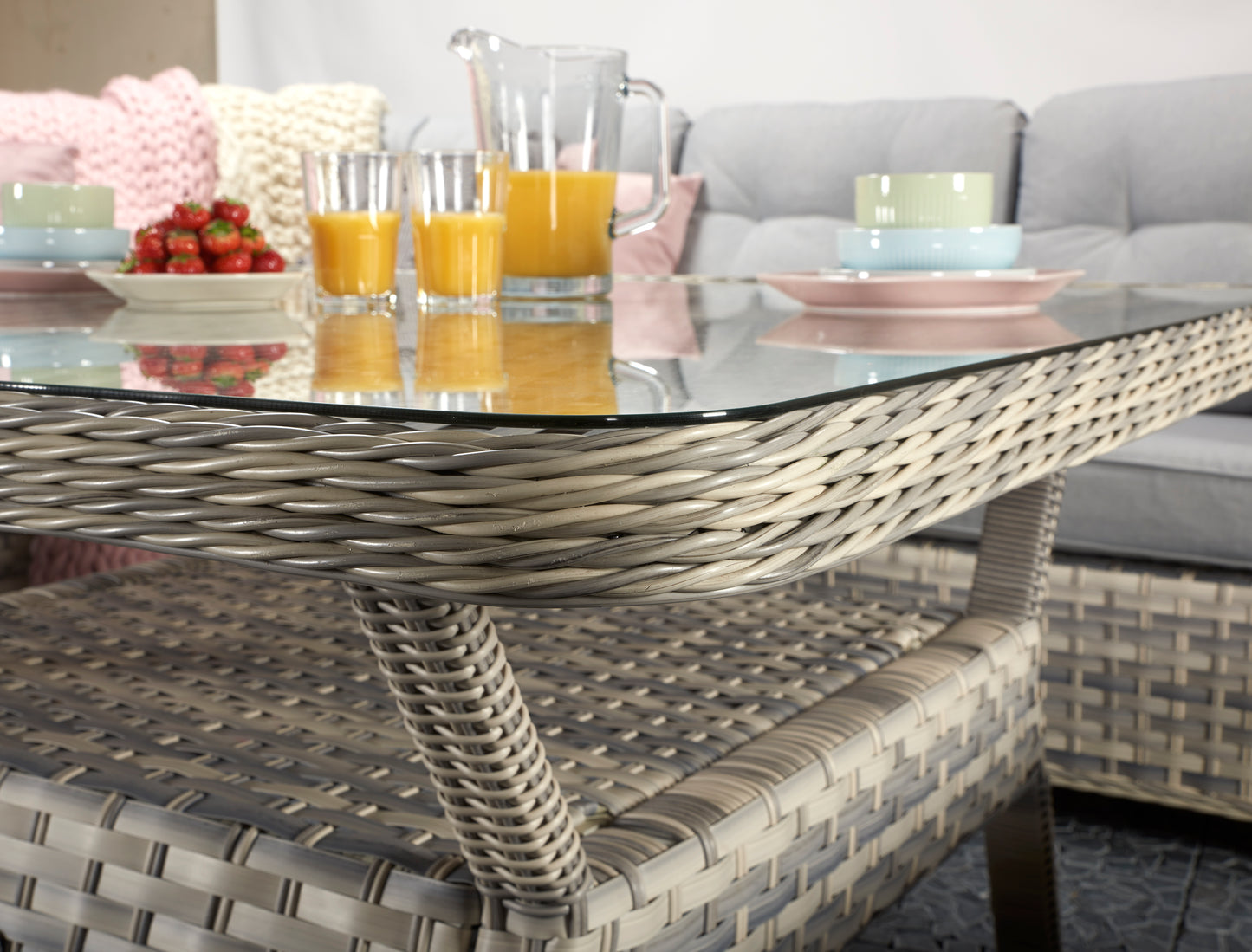 Signature Weave - Outdoor Furniture - Large Corner Dining Set With Benches In Silver Grey Wicker With Pale Grey Cushions