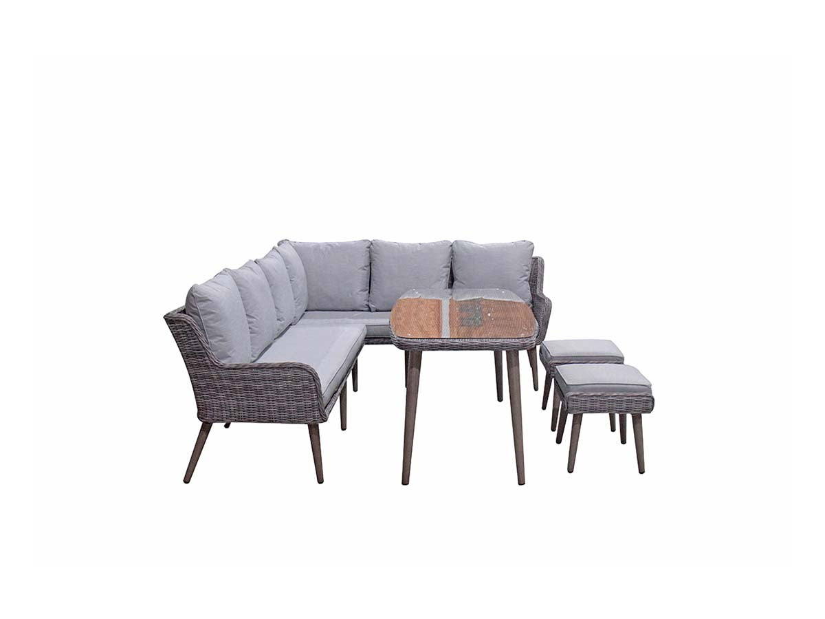 Signature Weave - Danielle Outdoor Corner Sofa Dining Set with Ottoman Stool Seat