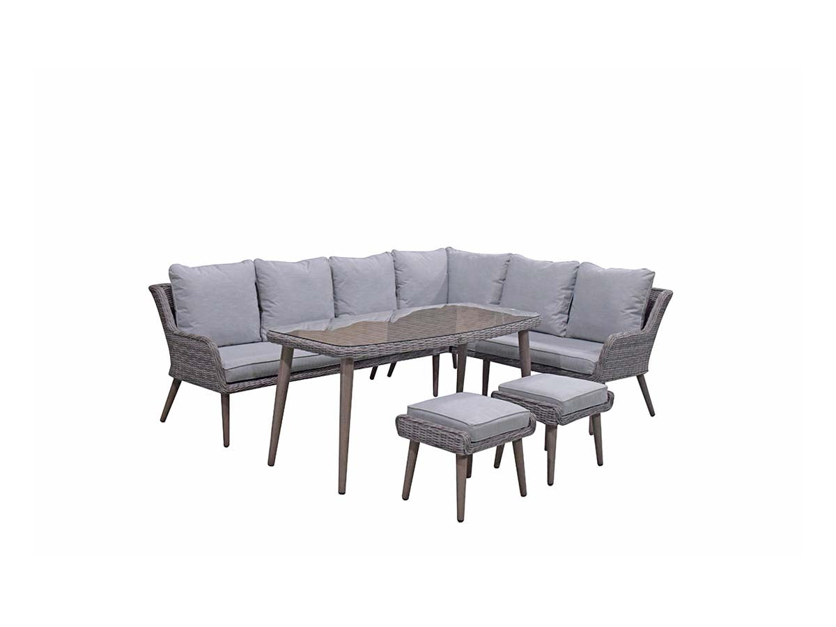Signature Weave - Danielle Outdoor Corner Sofa Dining Set with Ottoman Stool Seat